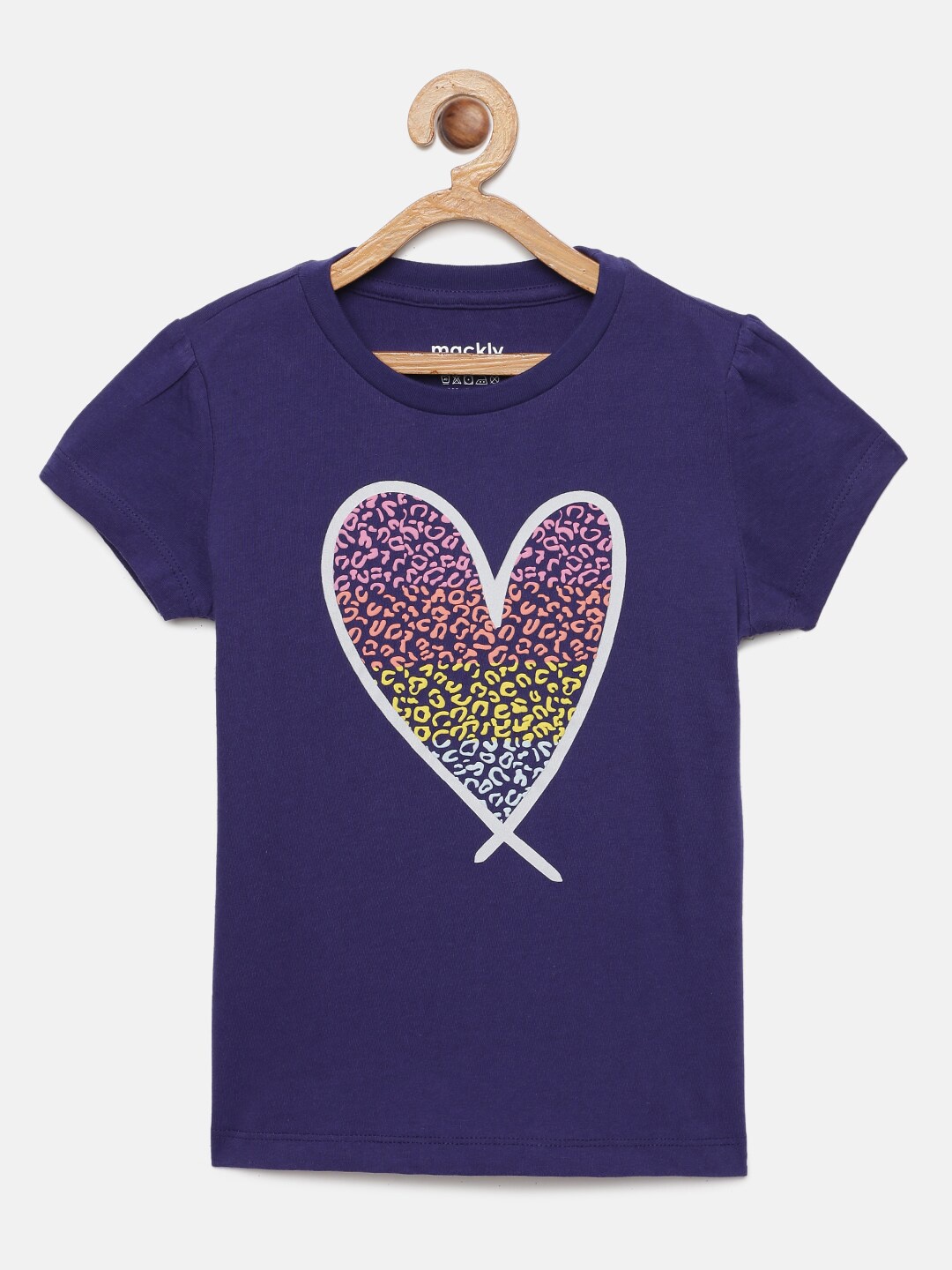 

mackly Girls Heart Print Knitted Pure Cotton Lounge T-shirt, Navy blue