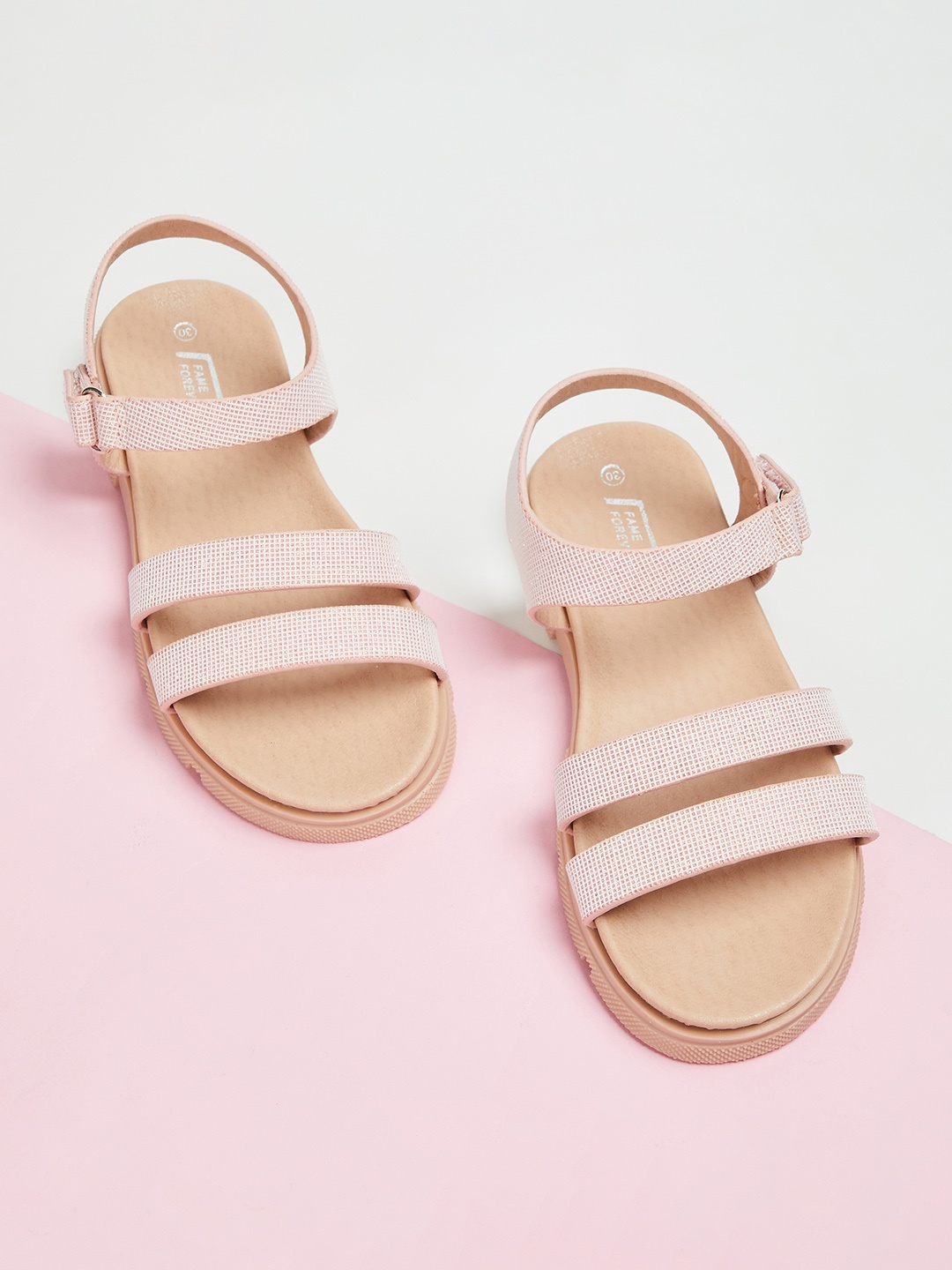 

Fame Forever by Lifestyle Girls Textured Open Toe Flats, Pink