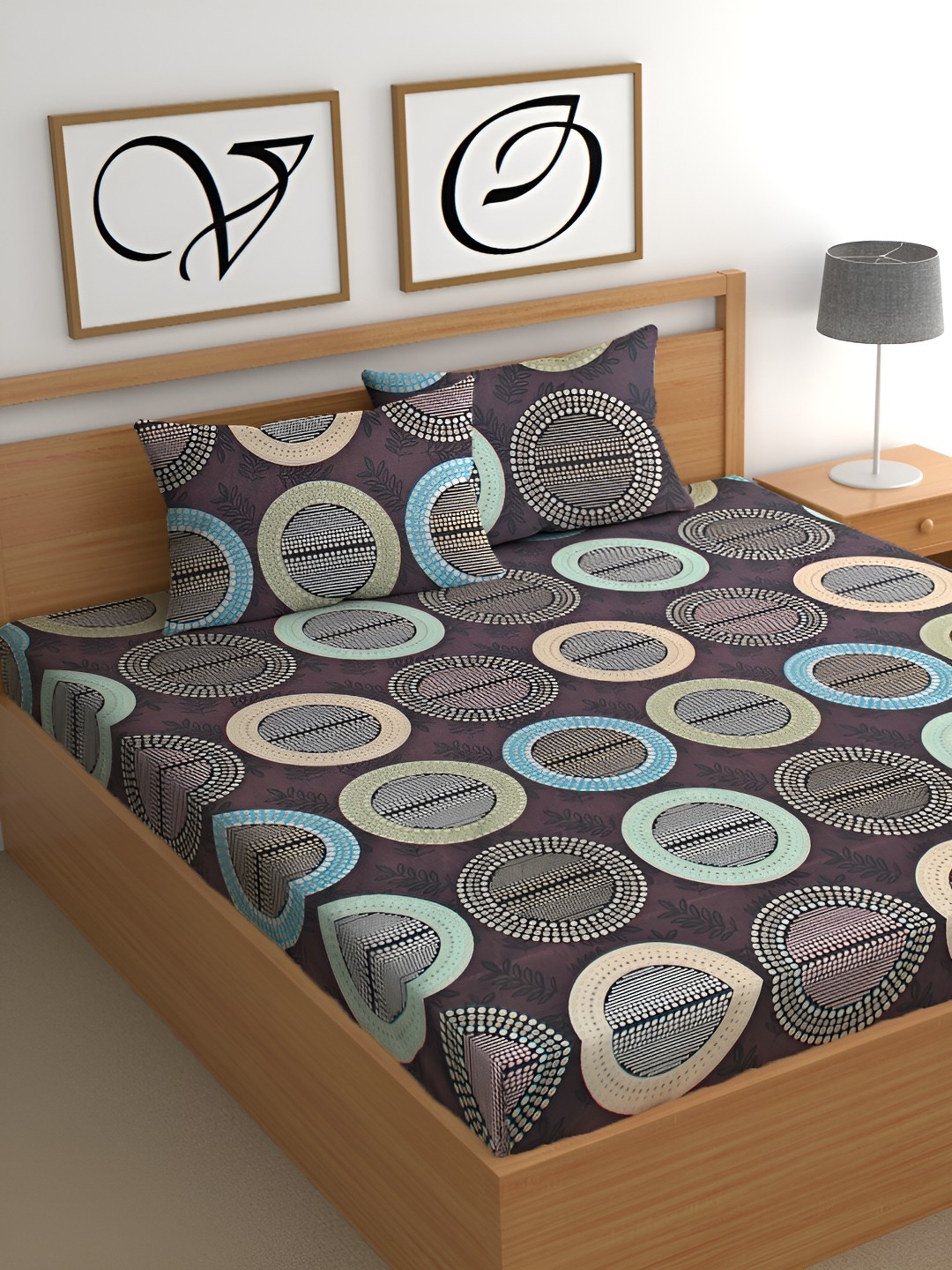 

CG HOMES Grey & Blue Geometric Cotton 160 TC Queen Bedsheet with 2 Pillow Covers