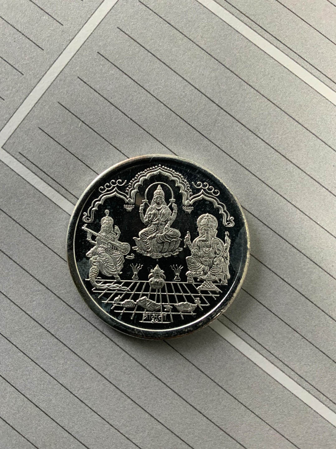 

ABDESIGNS Shree Lakshmi Ganesh Saraswati 999 Silver Coin- 10 gm