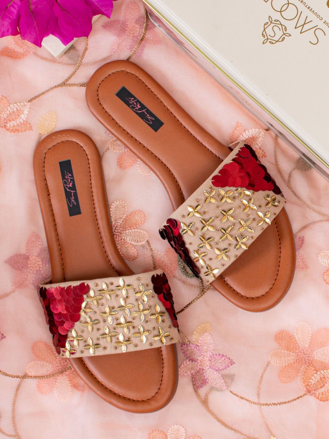 

Soul Roots Embellished Open Toe Flats, Red