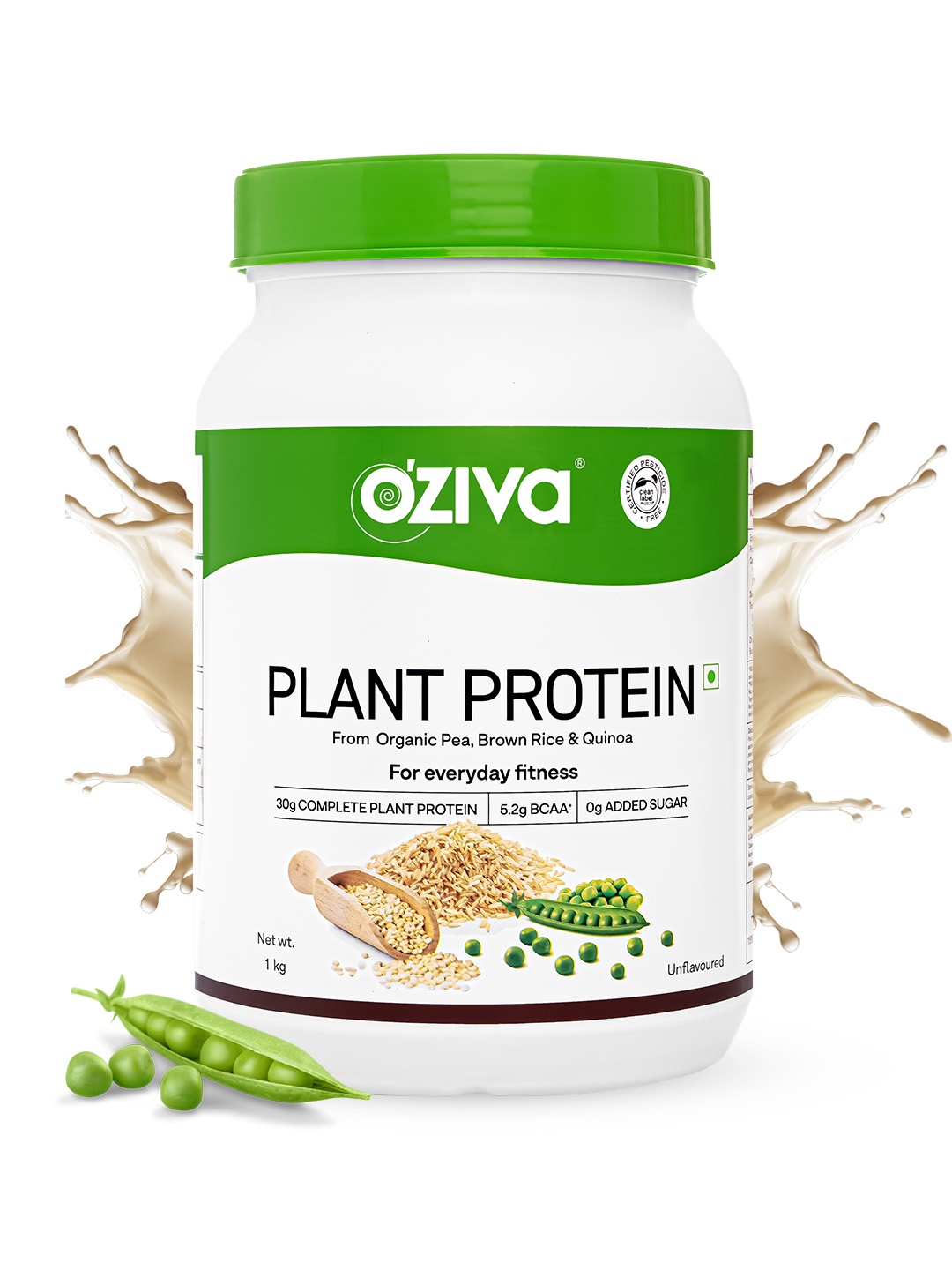 

OZiva Organic Plant Protein Powder With Pea Protein Unflavoured - 500 Gms, Green