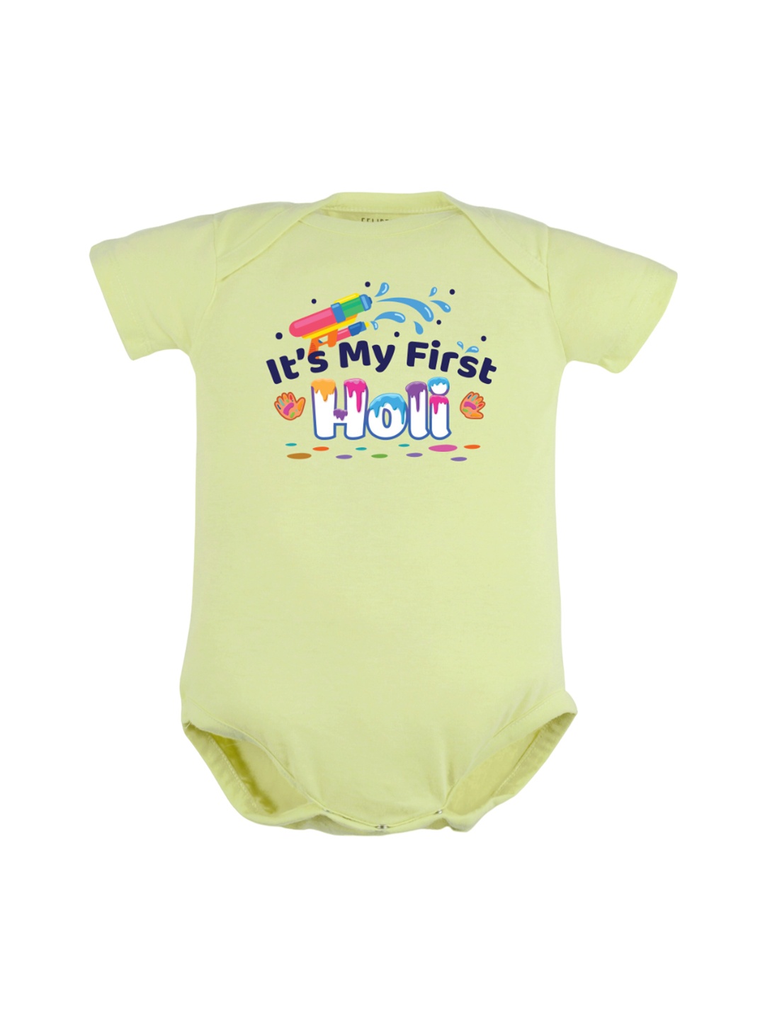 

FFLIRTYGO Infants Typography Printed Holi Special Pure Cotton Bodysuit, Green