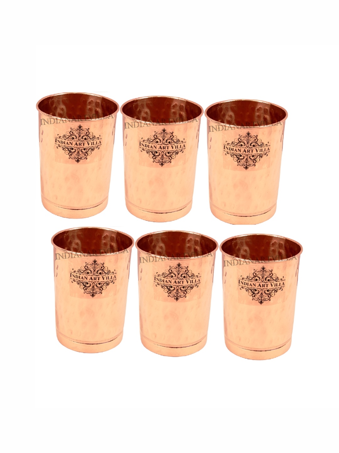 

INDIAN ART VILLA 6 Pieces Copper Water or Juice Glass 300 ml