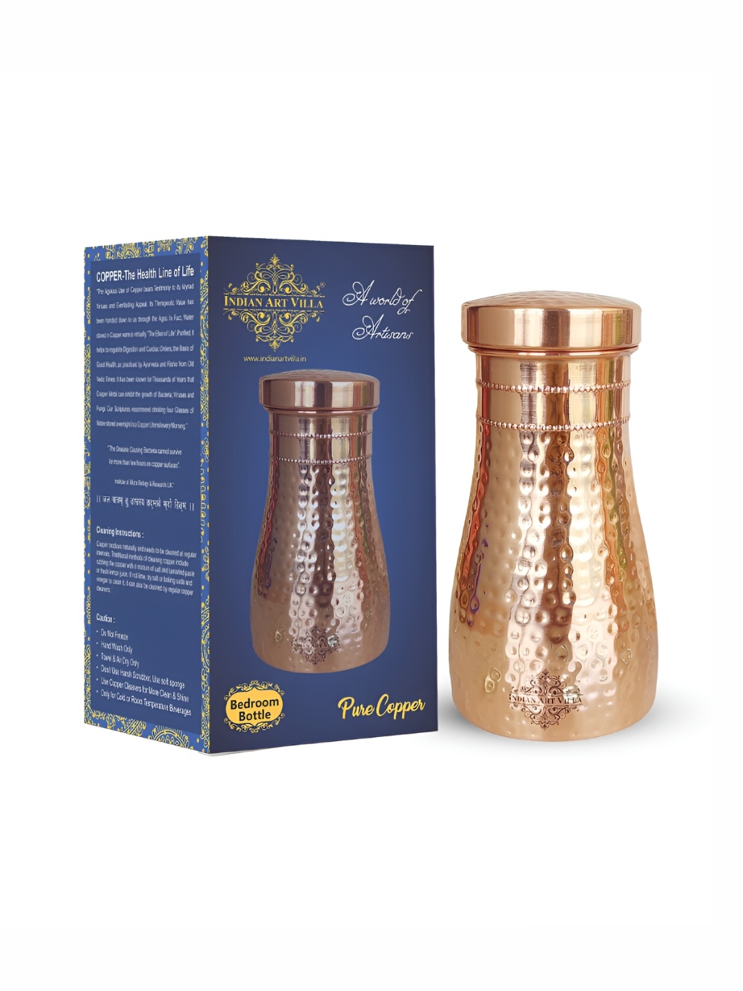 

INDIAN ART VILLA Gold Toned Copper Dishwasher Safe Water Bottle 1100 ml