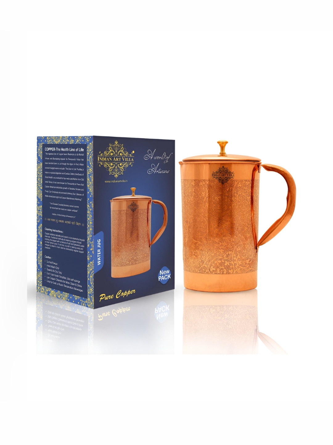 

INDIAN ART VILLA Copper Toned Copper Dishwasher Safe Water Jug 2 ltr