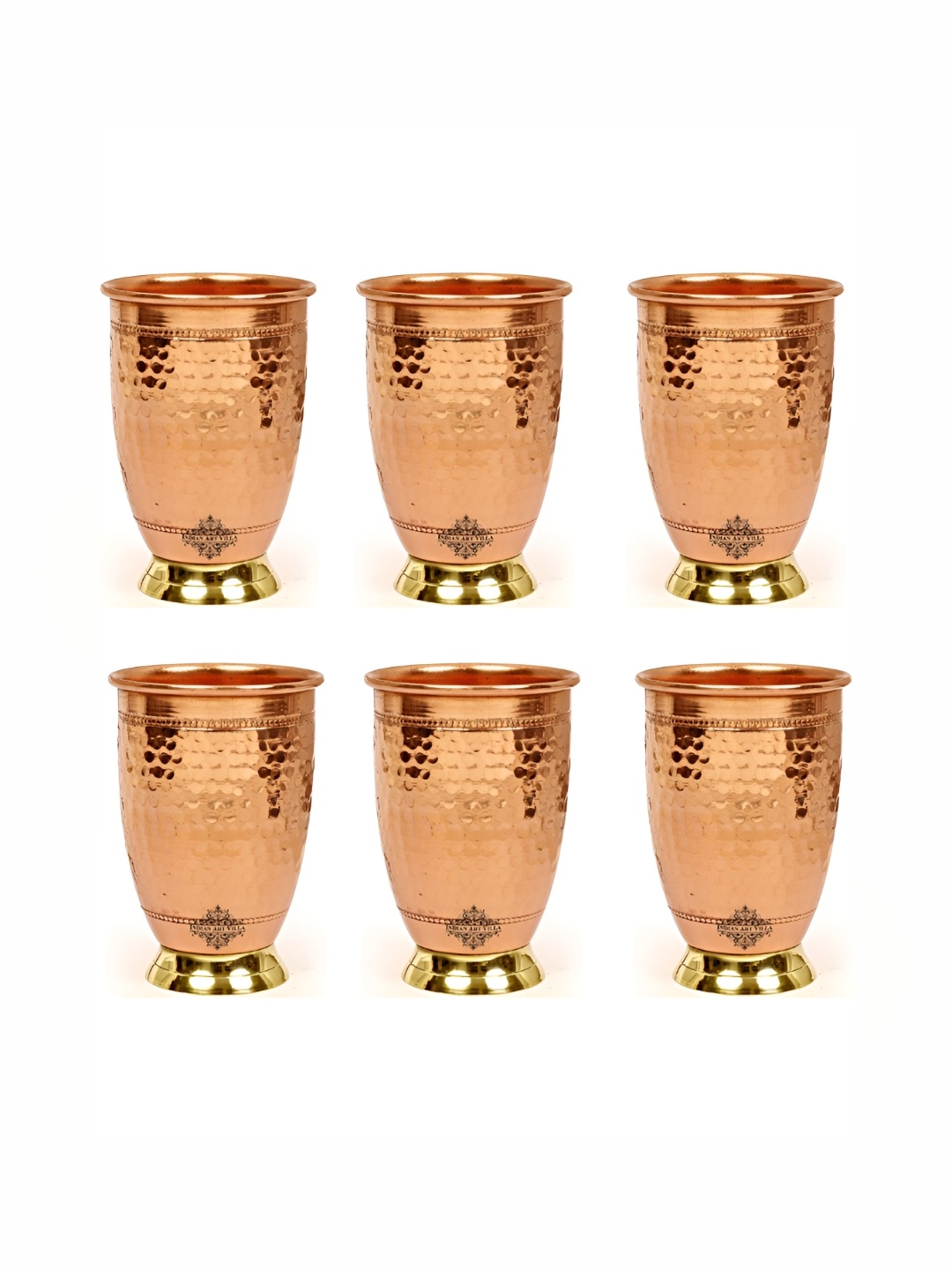 

INDIAN ART VILLA Brown 6 Pieces Copper Water or Juice Glass 450 ml each