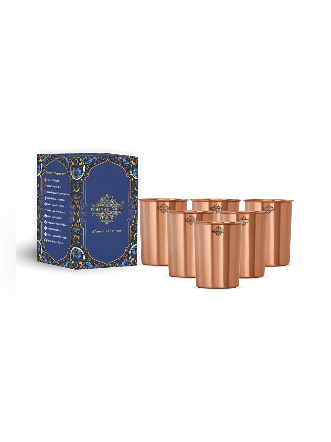 

INDIAN ART VILLA Brown 6 Pieces Copper Water or Juice Glass 300 ml each