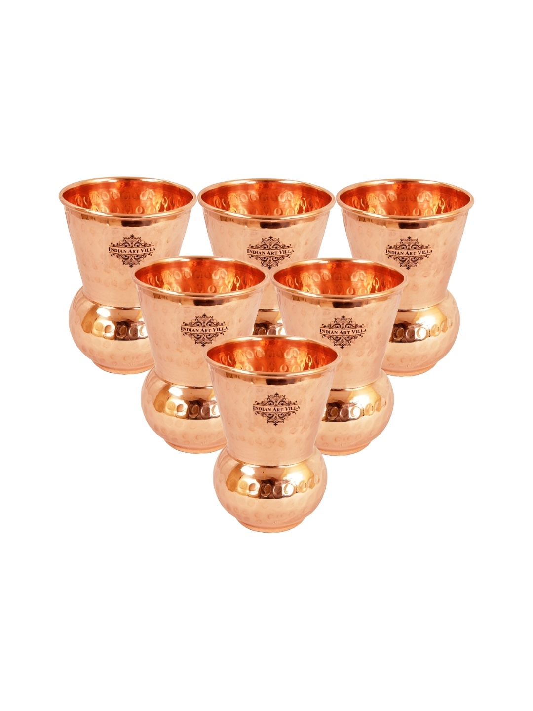 

INDIAN ART VILLA Brown 6 Pieces Copper Water or Juice Glass 300 ml each