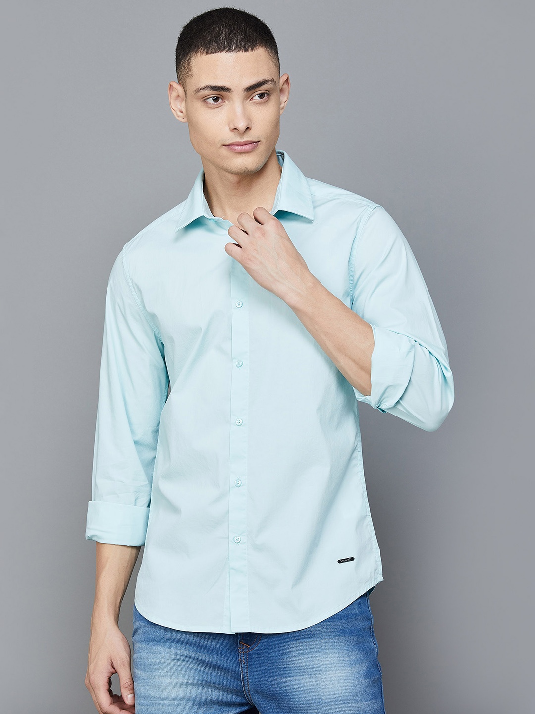

Bossini Slim Fit Spread Collar Long Sleeves Cotton Casual Shirt, Sea green