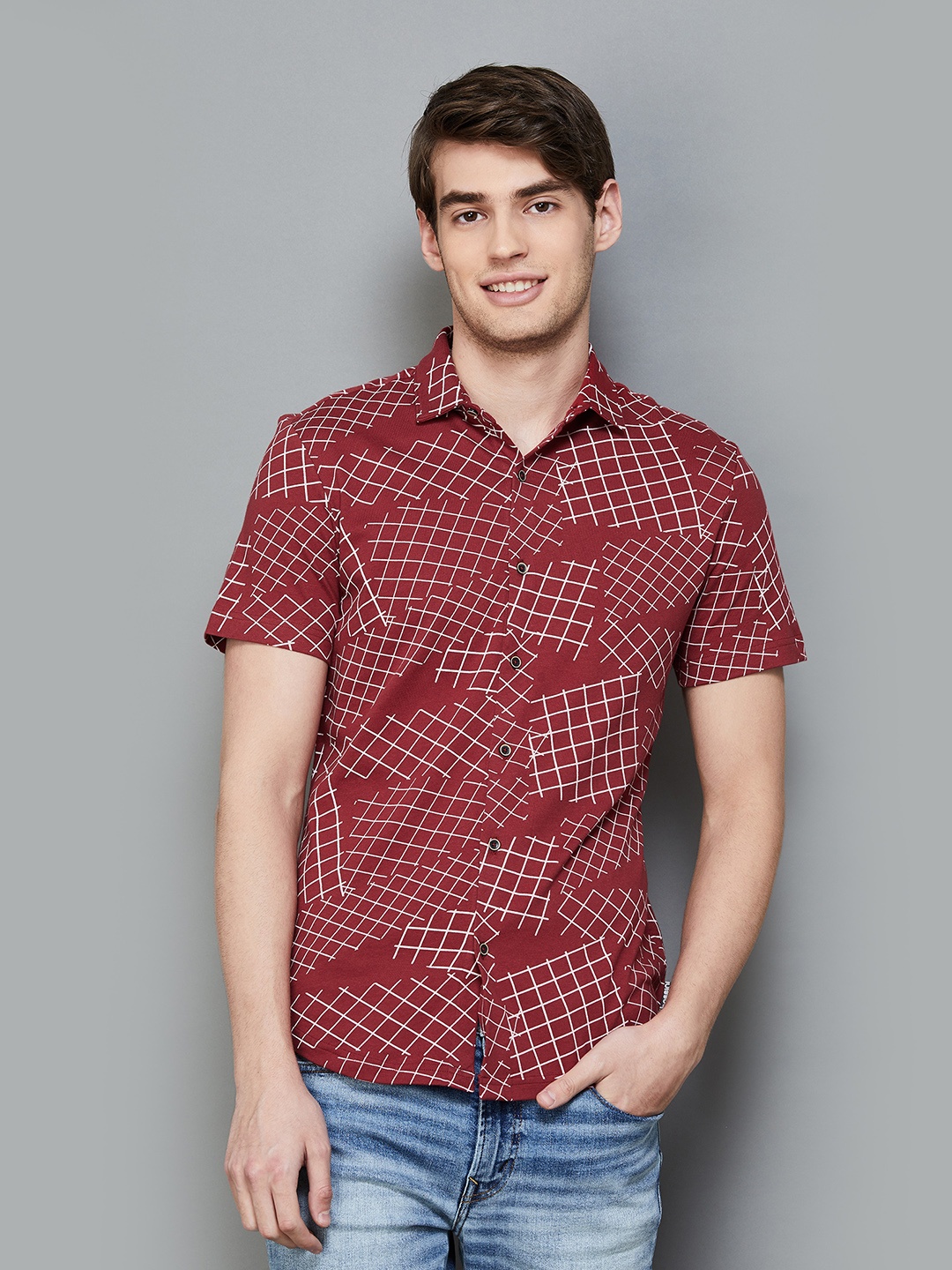 

Bossini Checked Cotton Short Sleeves Casual Shirt, Red