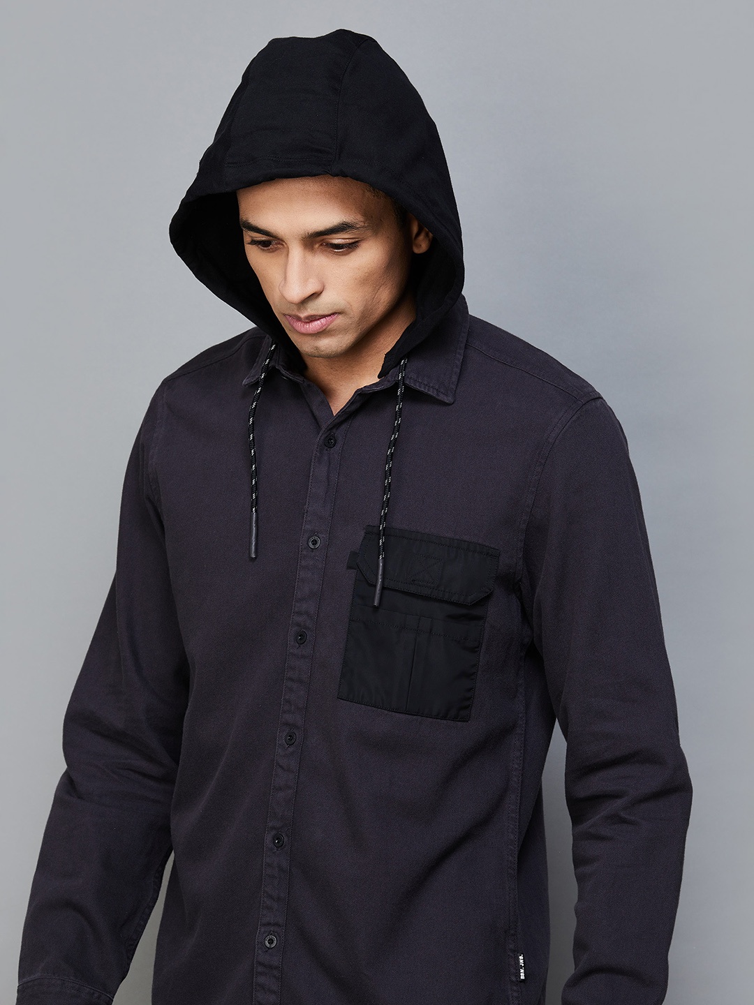 

Bossini Hooded Cotton Casual Shirt, Charcoal