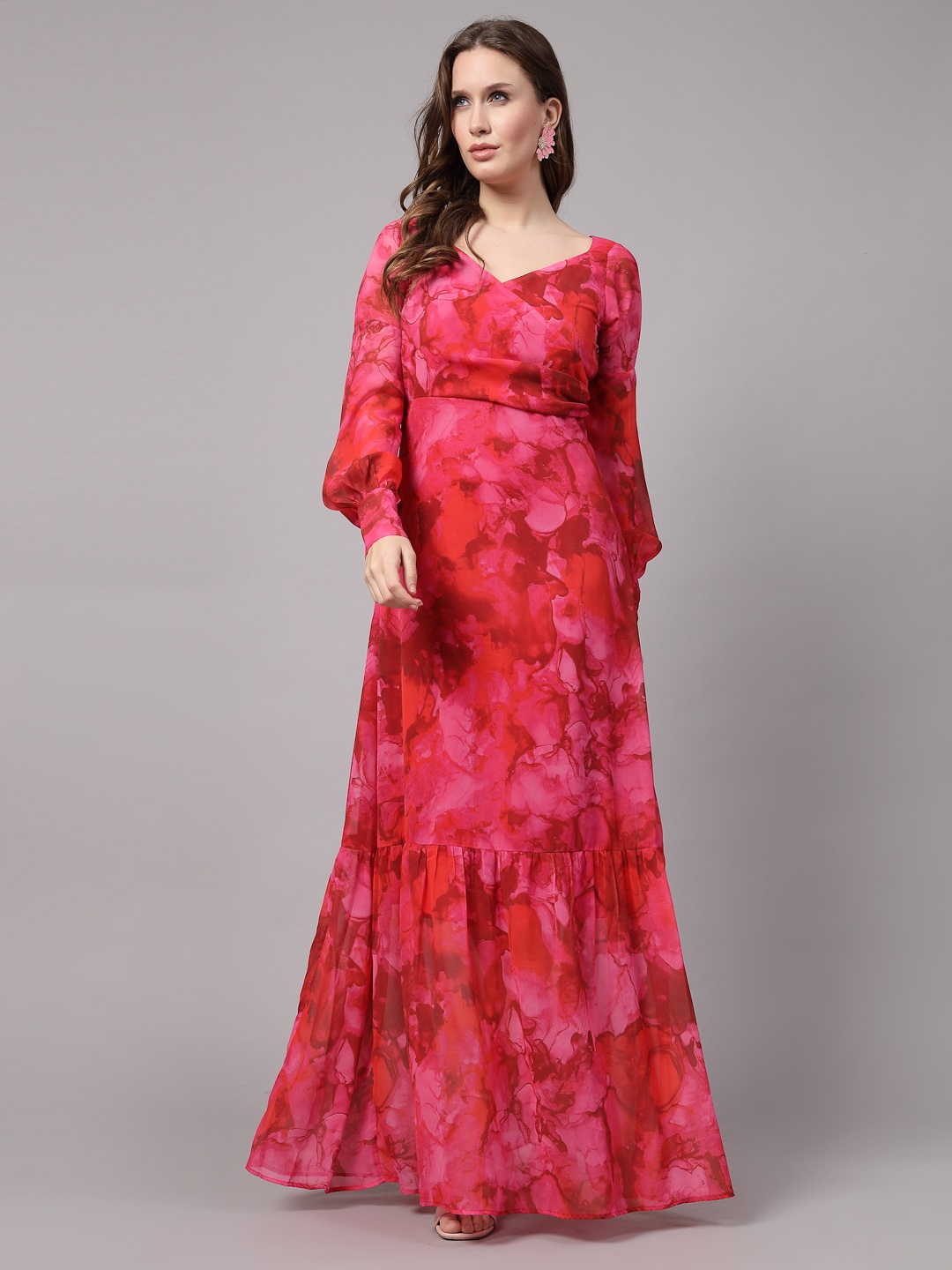 

aayu Floral Print Flared Sleeve Georgette Maxi Dress, Red