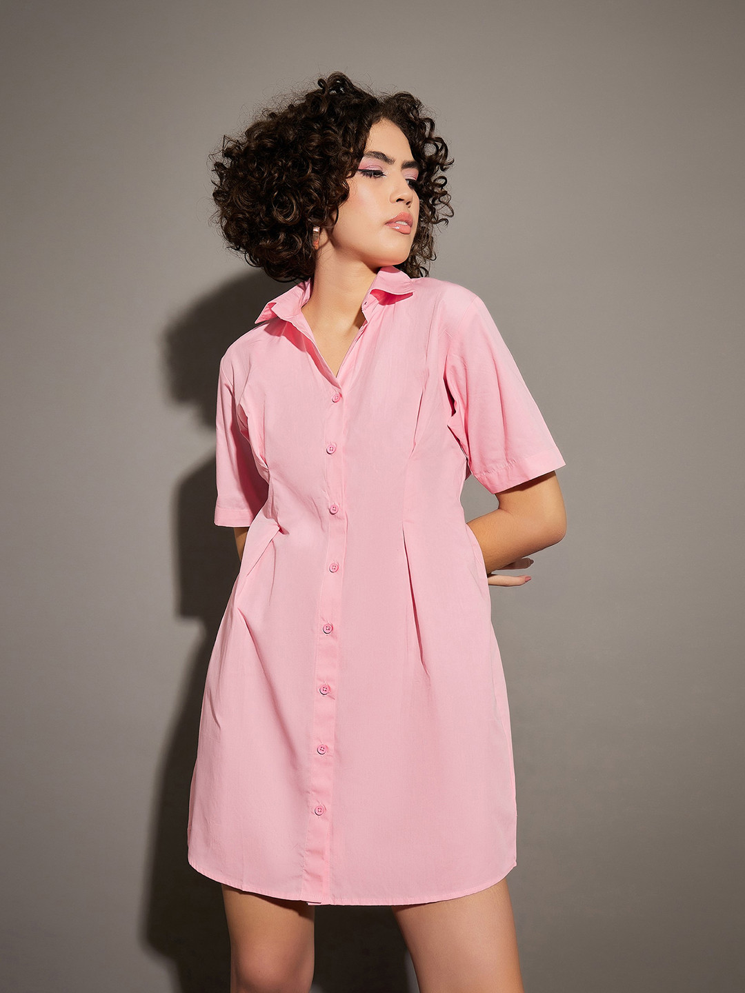 

SASSAFRAS Pure Cotton Poplin Shirt Dress, Pink