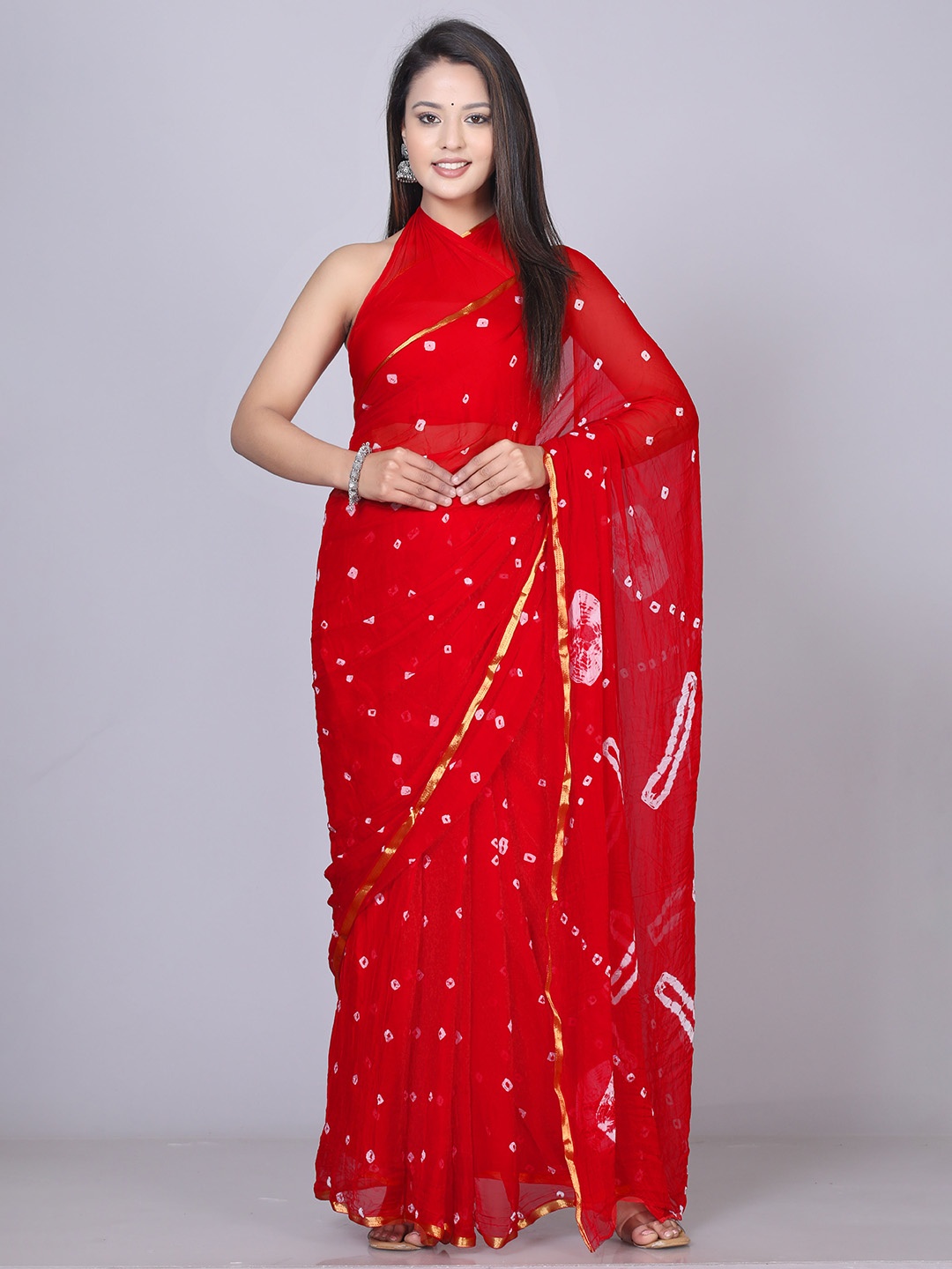 

VL SAREES Bandhani Tie & Dye Printed Zari Bandhani Saree, Red