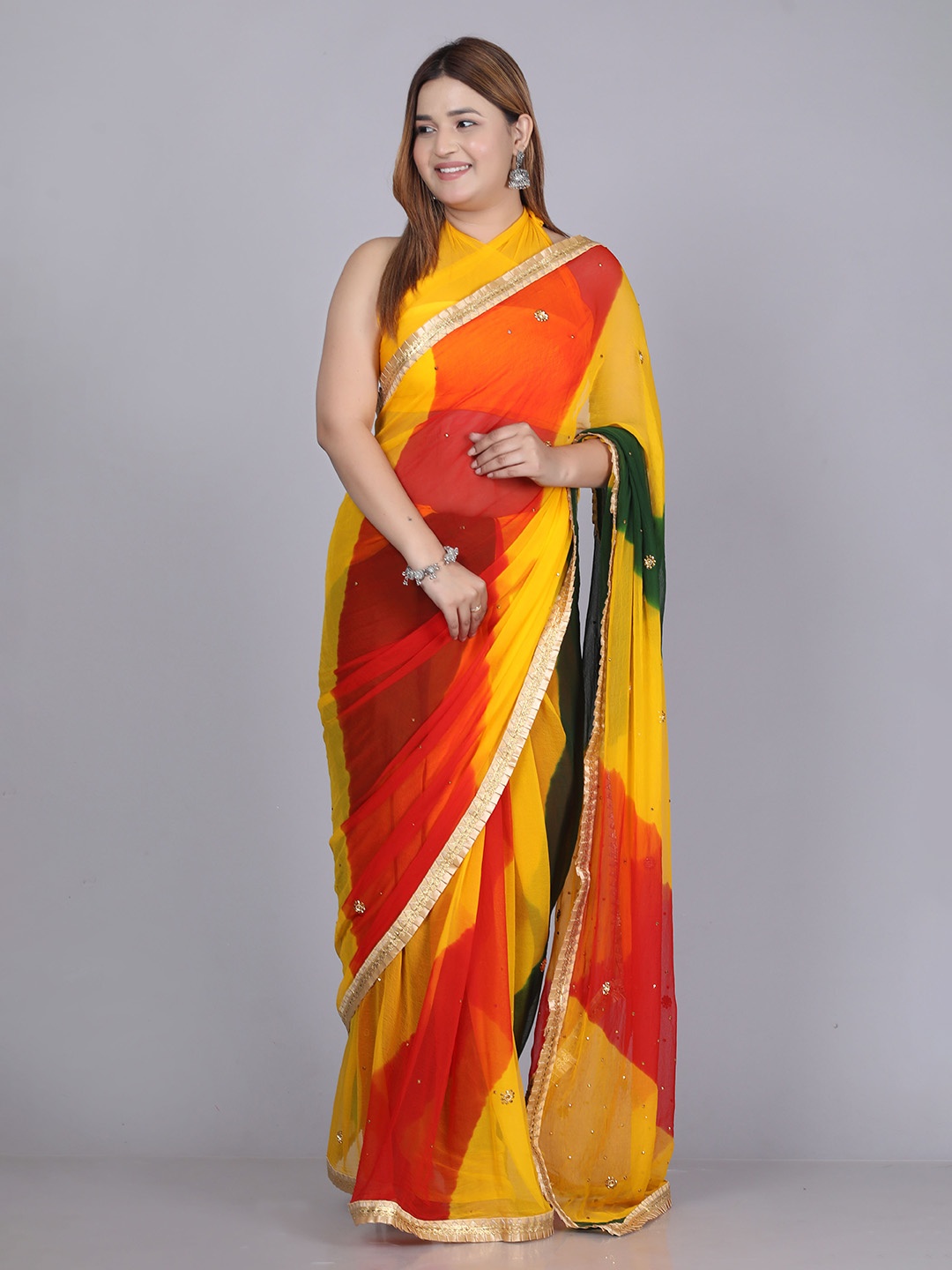 

VL SAREES Leheriya Gotta Patti Pure Chiffon Leheriya Saree, Red