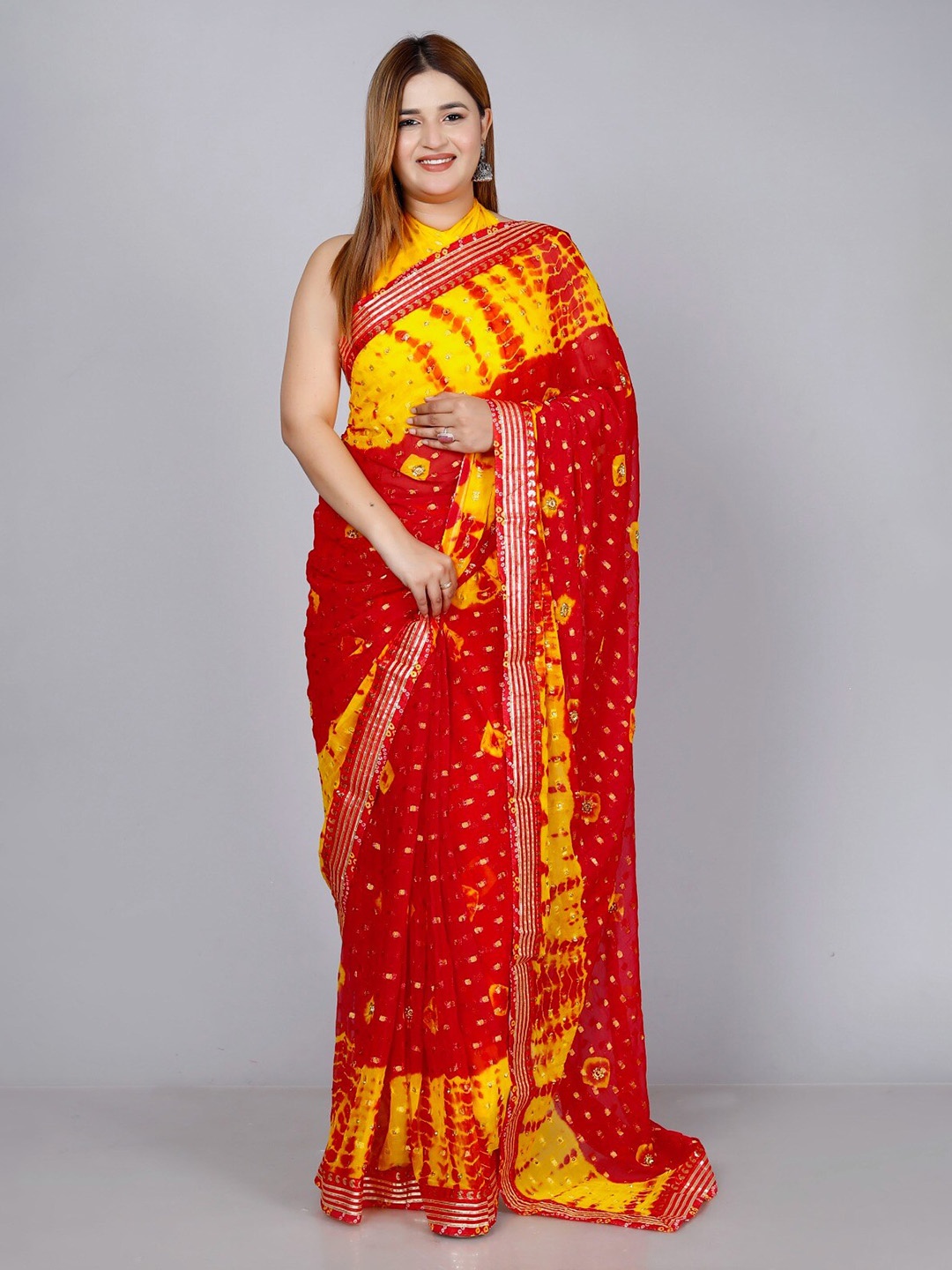 

VL SAREES Bandhani Tie & Dye Gotta Patti Bandhani Saree, Red