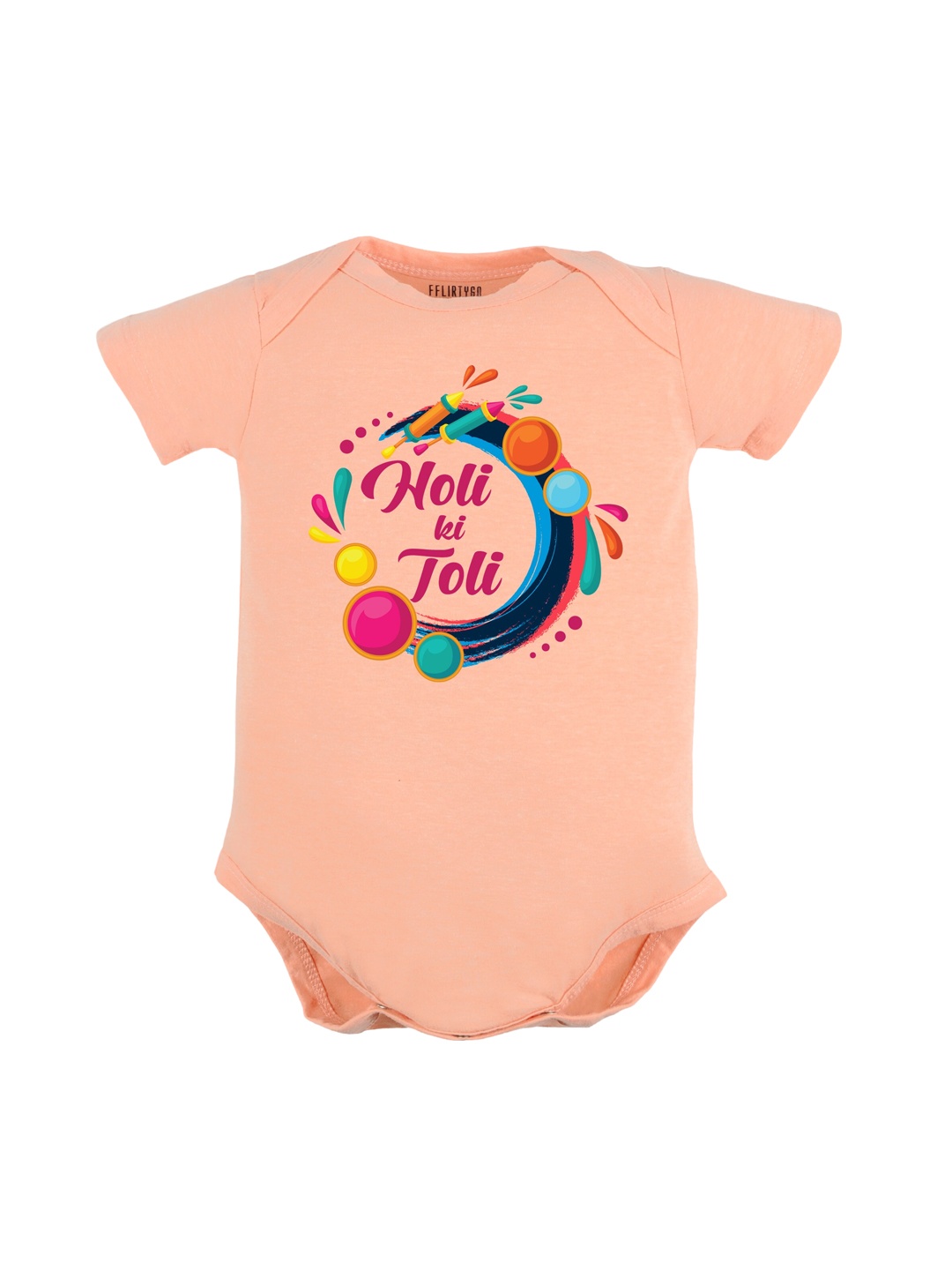

FFLIRTYGO Infants Typography Printed Holi Special Pure Cotton Bodysuit, Peach
