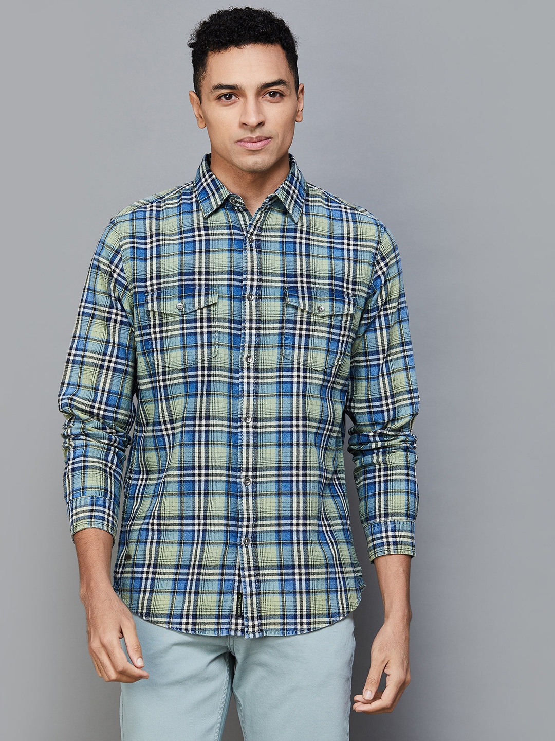 

Forca by Lifestyle Tartan Checked Cotton Long Sleeves Casual Shirt, Grey