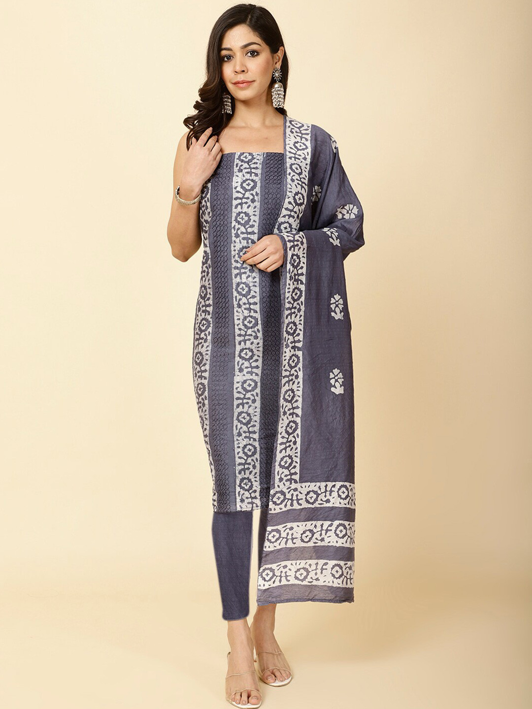 

Meena Bazaar Printed Cotton Unstitched Dress Material, Blue
