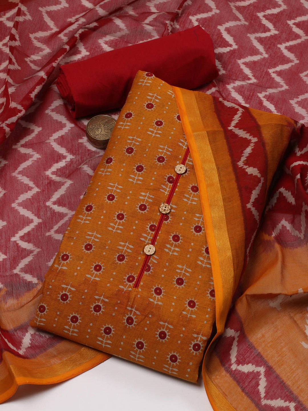 

Meena Bazaar Printed Unstitched Dress Material, Mustard