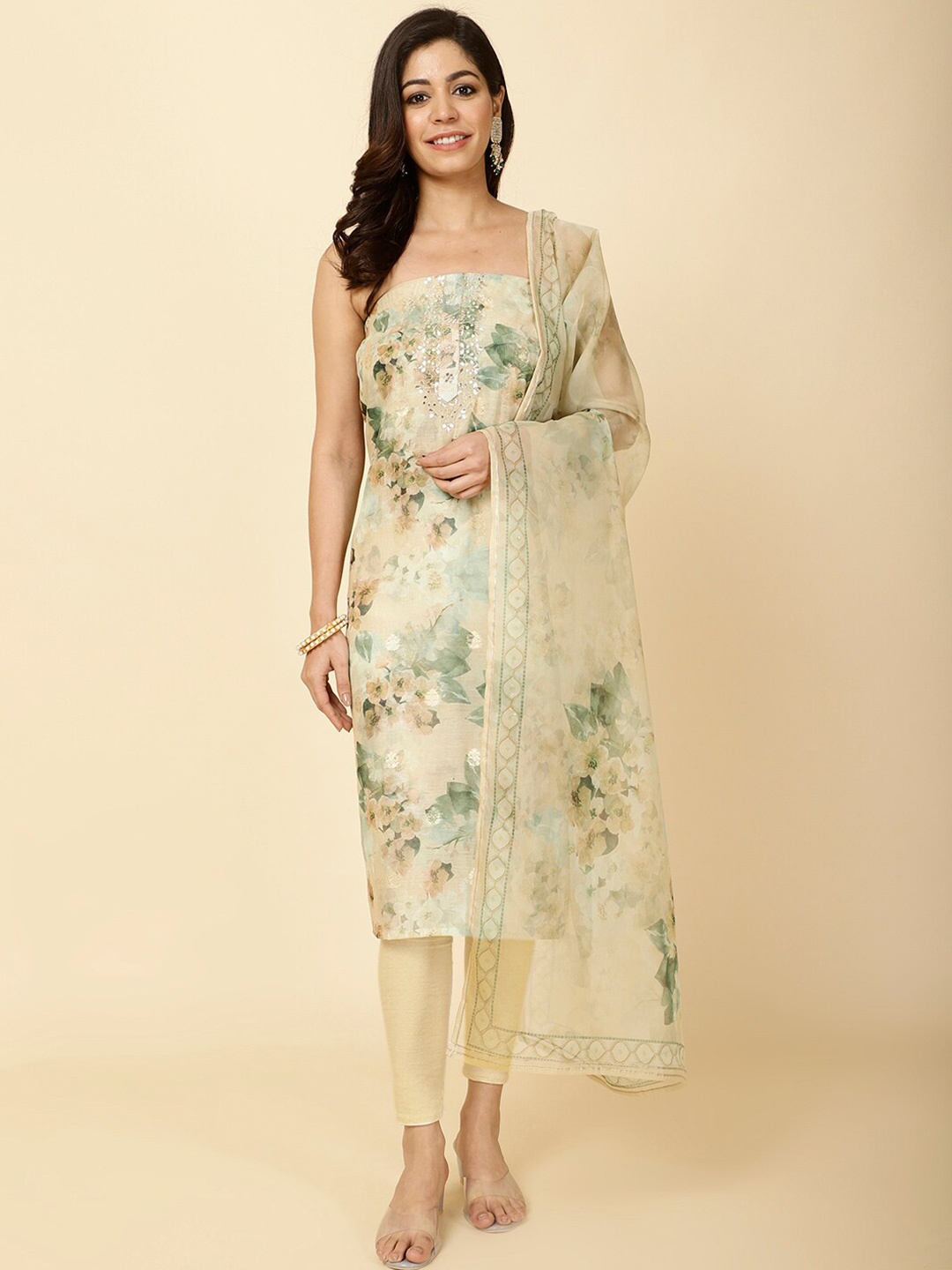 

Meena Bazaar Floral Printed Unstitched Dress Material, Yellow