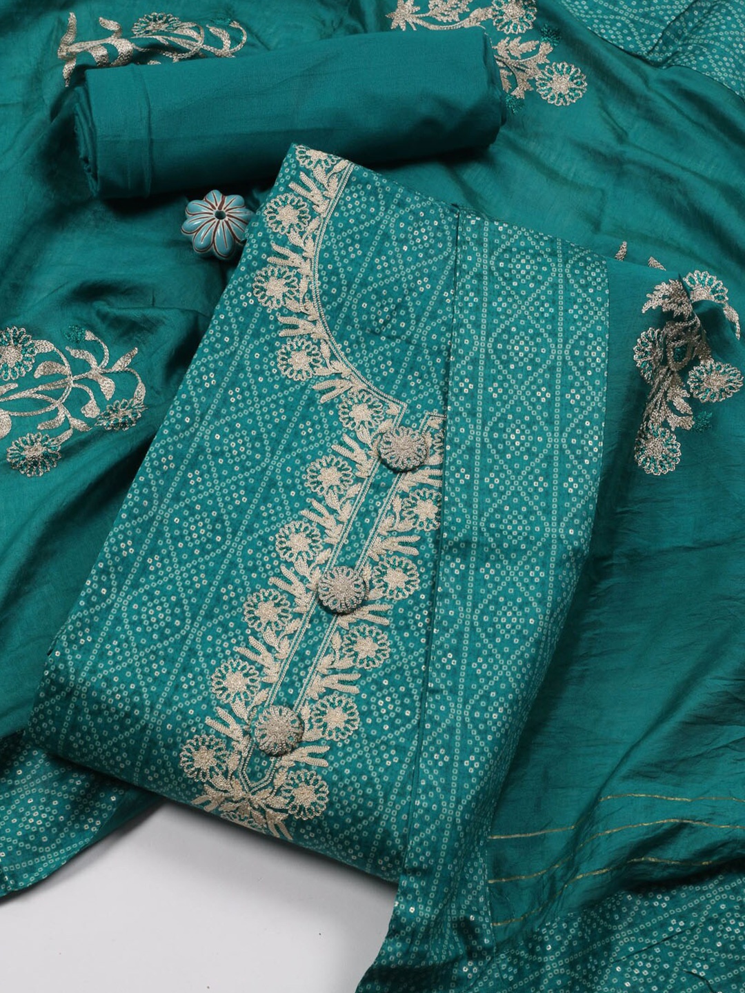 

Meena Bazaar Bandhani Printed Unstitched Dress Material, Green