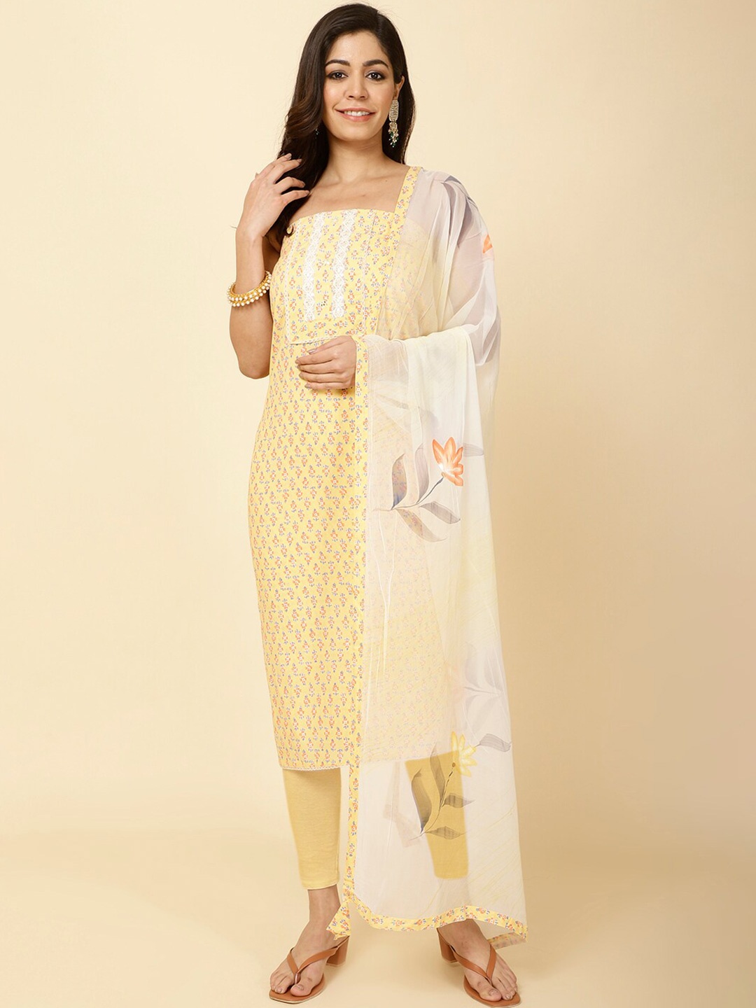 

Meena Bazaar Floral Printed Unstitched Dress Material, Yellow