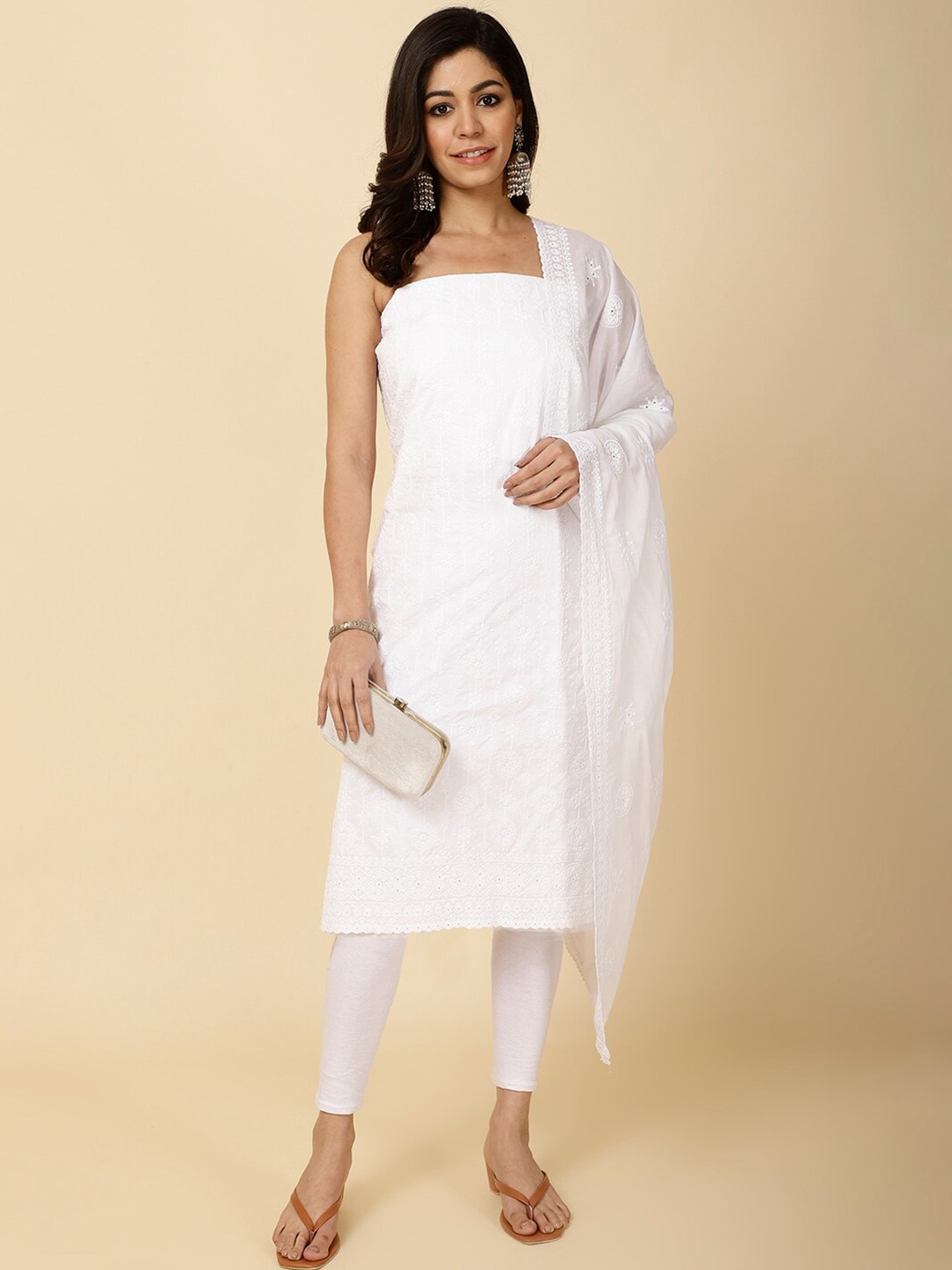 

Meena Bazaar Embroidered Unstitched Dress Material, White