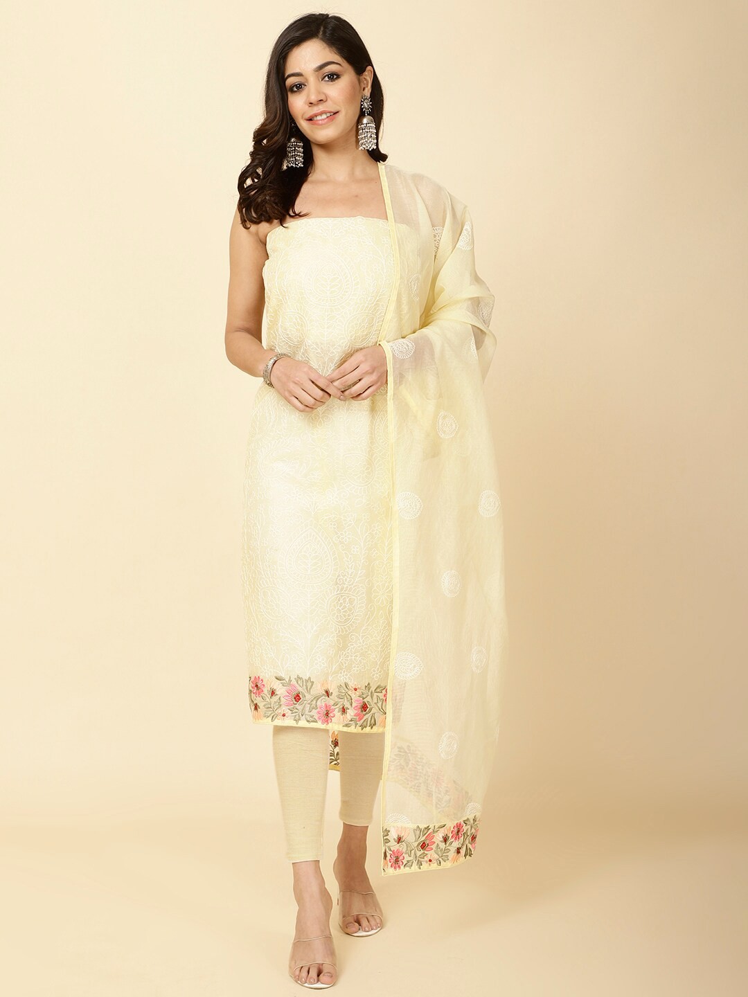 

Meena Bazaar Ethnic Motifs Embroidered Unstitched Dress Material, Yellow