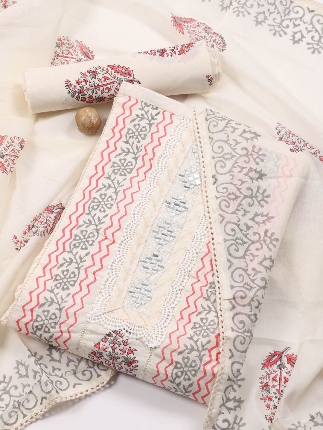 

Meena Bazaar Ethnic Motifs Printed Unstitched Dress Material, Cream