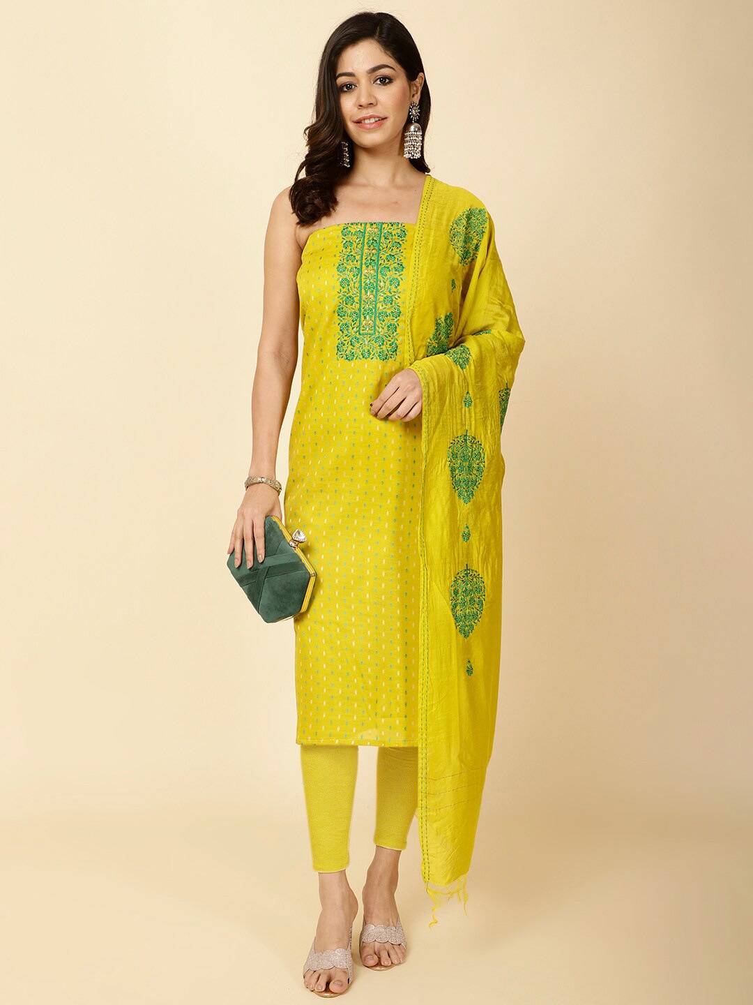 

Meena Bazaar Ethnic Motifs Unstitched Dress Material, Yellow