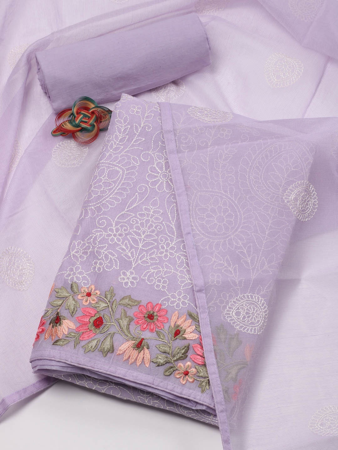 

Meena Bazaar Floral Embroidered Unstitched Dress Material, Purple