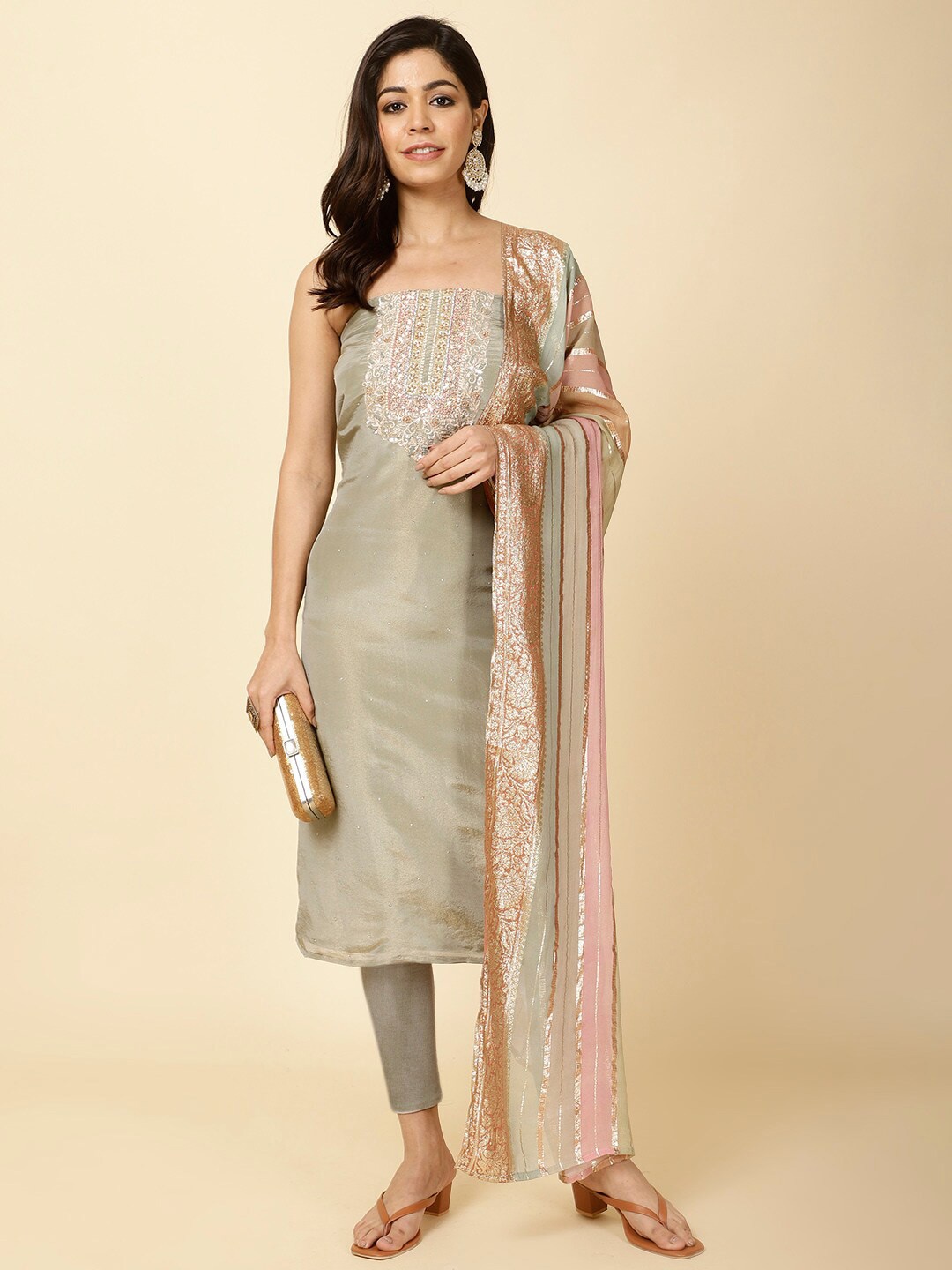 

Meena Bazaar Unstitched Dress Material, Grey