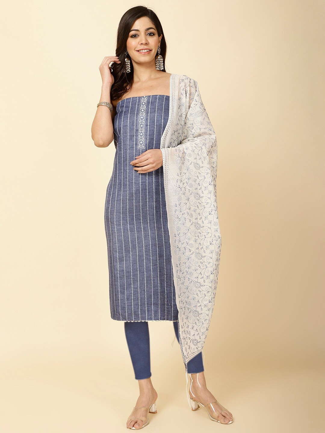 

Meena Bazaar Woven Design Unstitched Dress Material, Blue