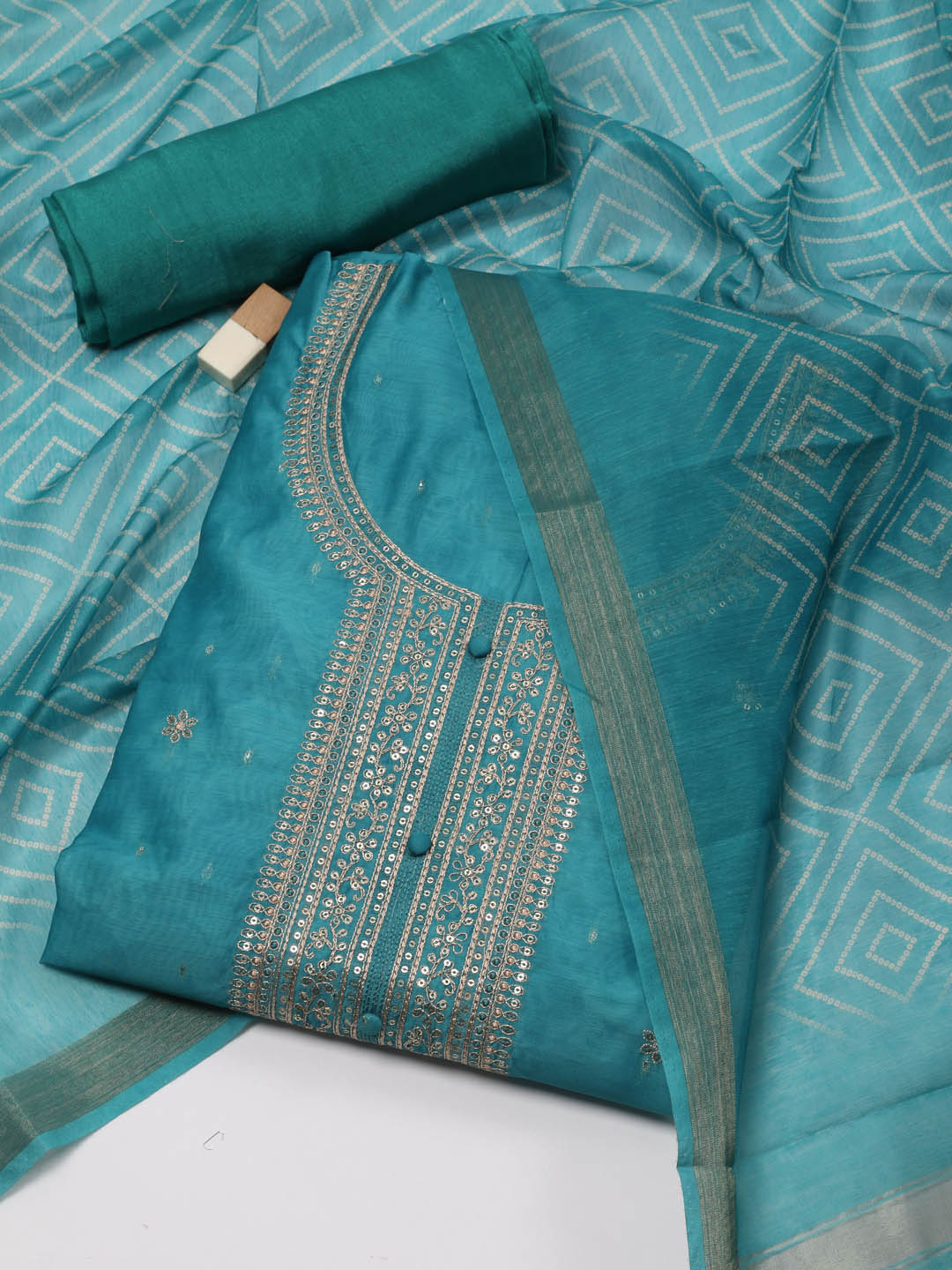 

Meena Bazaar Ethnic Motifs Embroidered Unstitched Dress Material, Blue