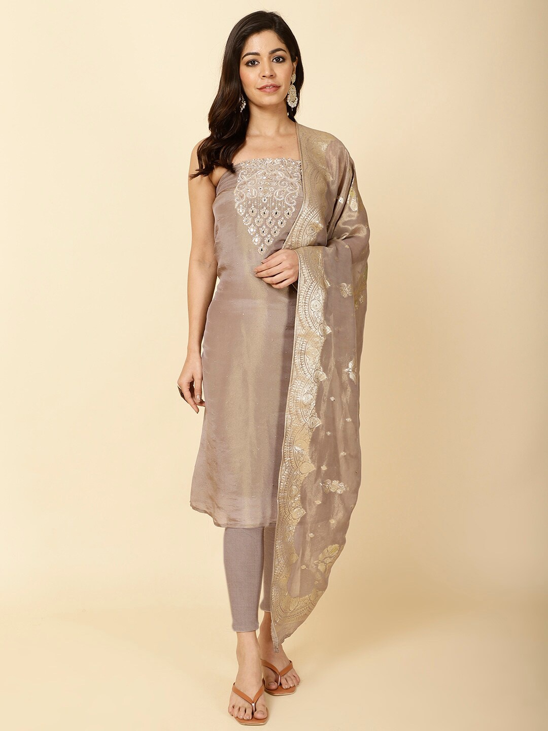 

Meena Bazaar Embellished Art Silk Unstitched Dress Material, Grey