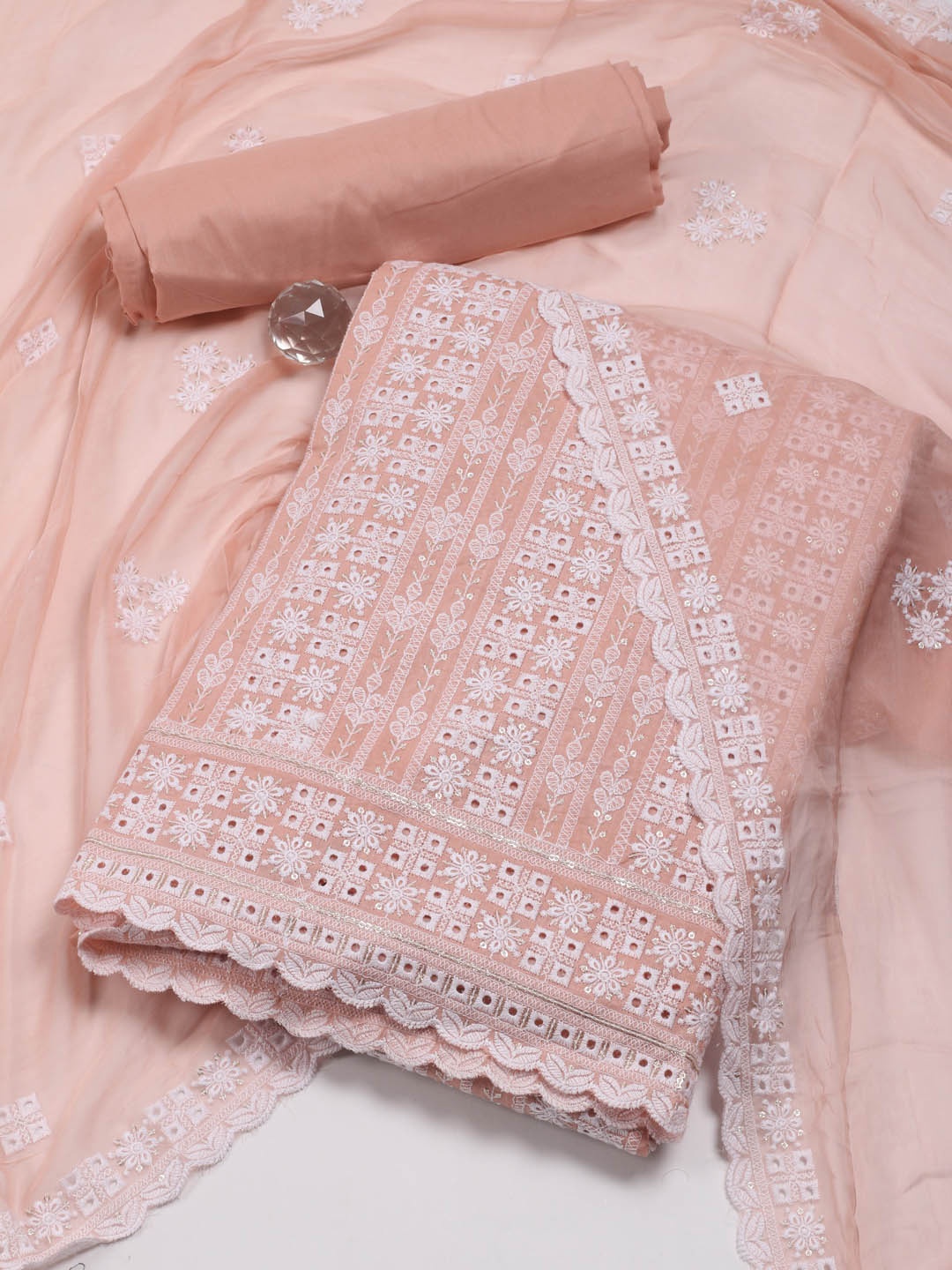 

Meena Bazaar Ethnic Motifs Embroidered Unstitched Dress Material, Peach