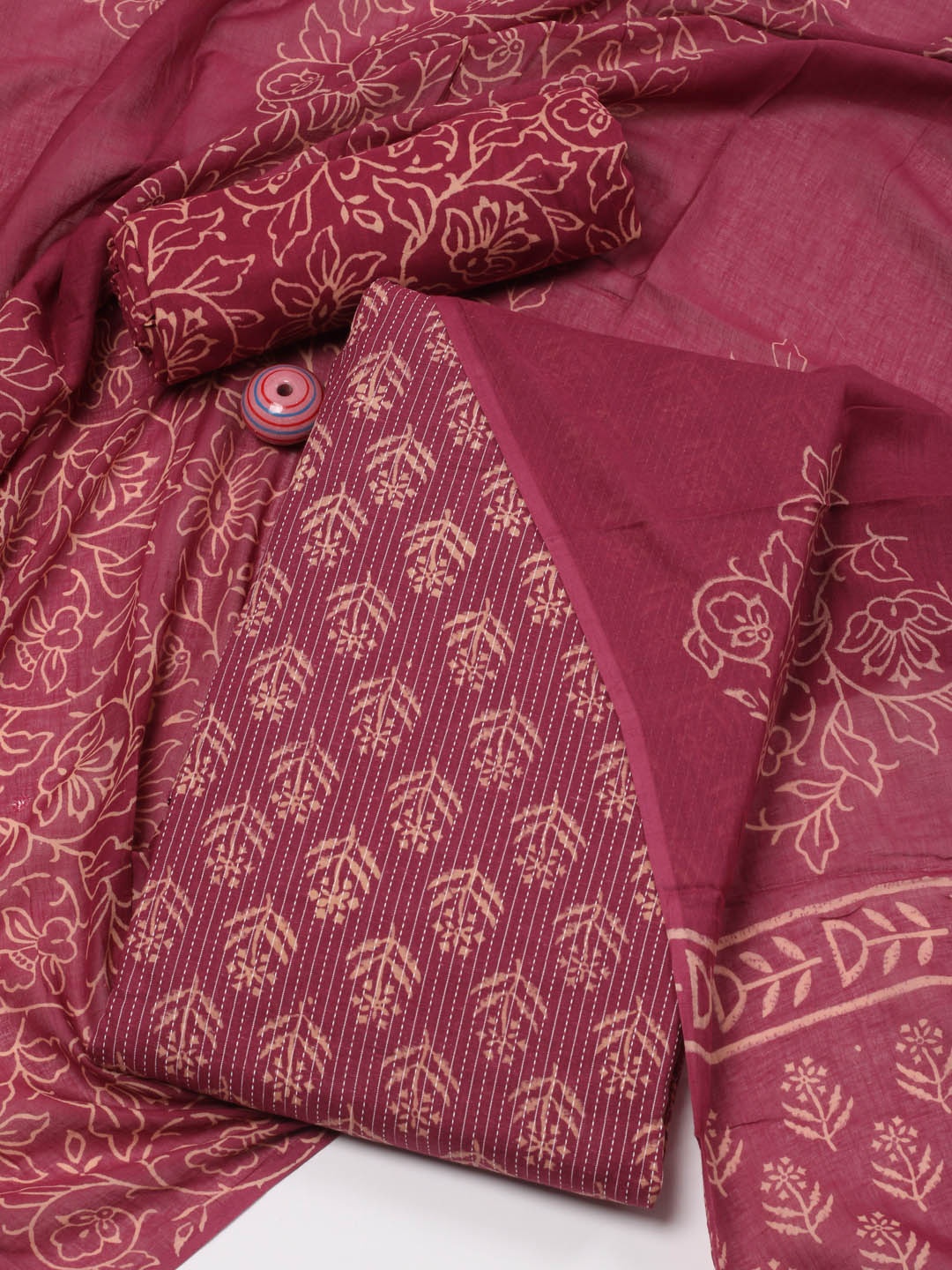 

Meena Bazaar Ethnic Motifs Printed Unstitched Dress Material, Maroon