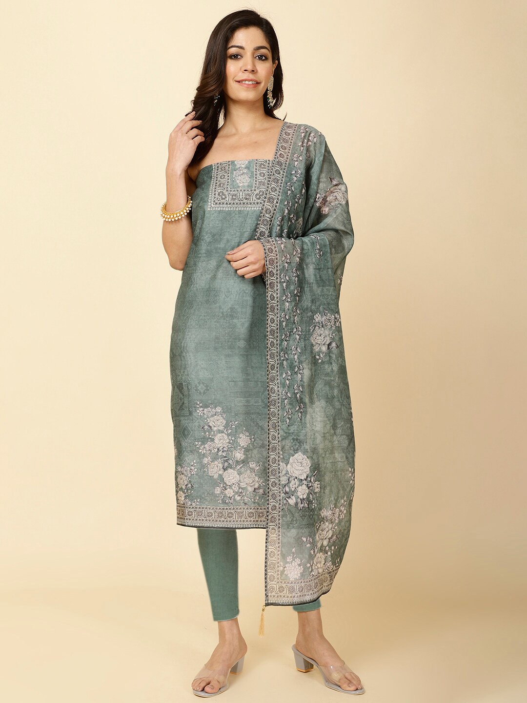 

Meena Bazaar Ethnic Printed Unstitched Dress Material, Sea green