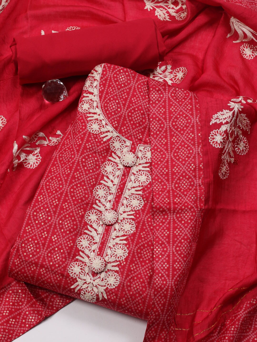 

Meena Bazaar Bandhani Printed Cotton Unstitched Dress Material, Pink