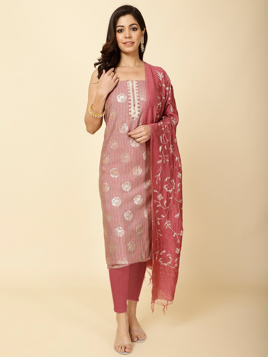 

Meena Bazaar Ethnic Printed Unstitched Dress Material, Pink