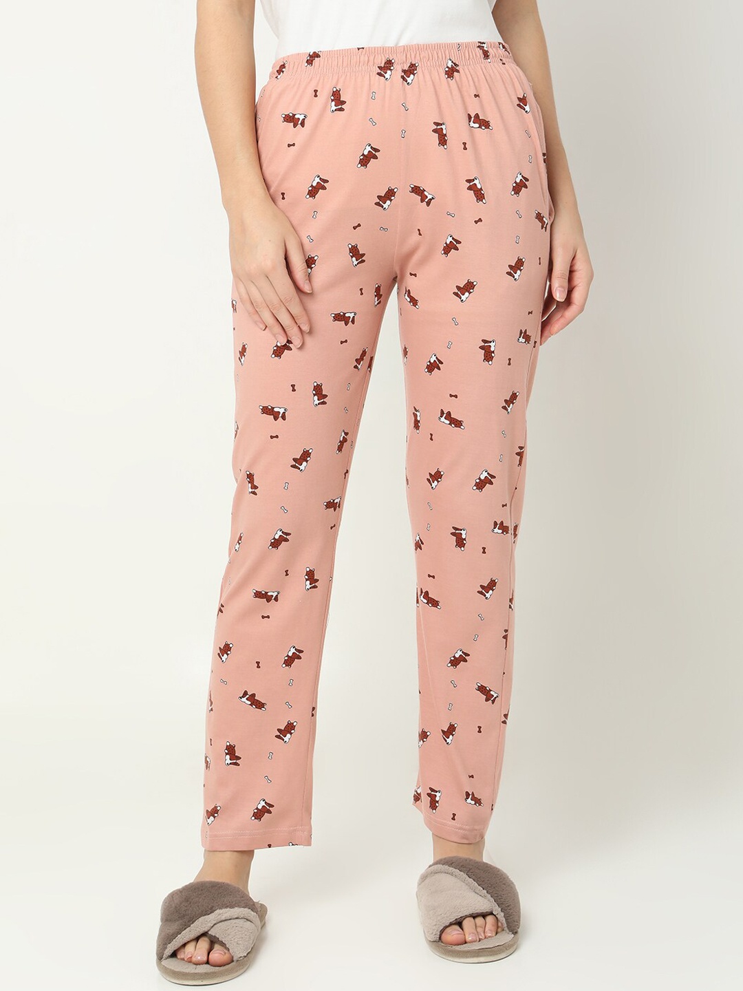 Smarty Pants Conversational Printed Cotton Lycra Straight Lounge Pant, Pink