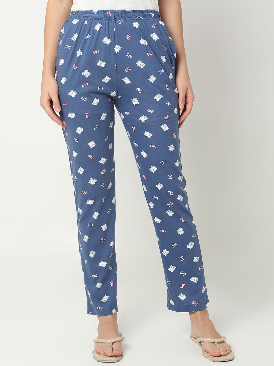 

Smarty Pants Conversational Printed Cotton Lycra Straight Lounge Pant, Blue