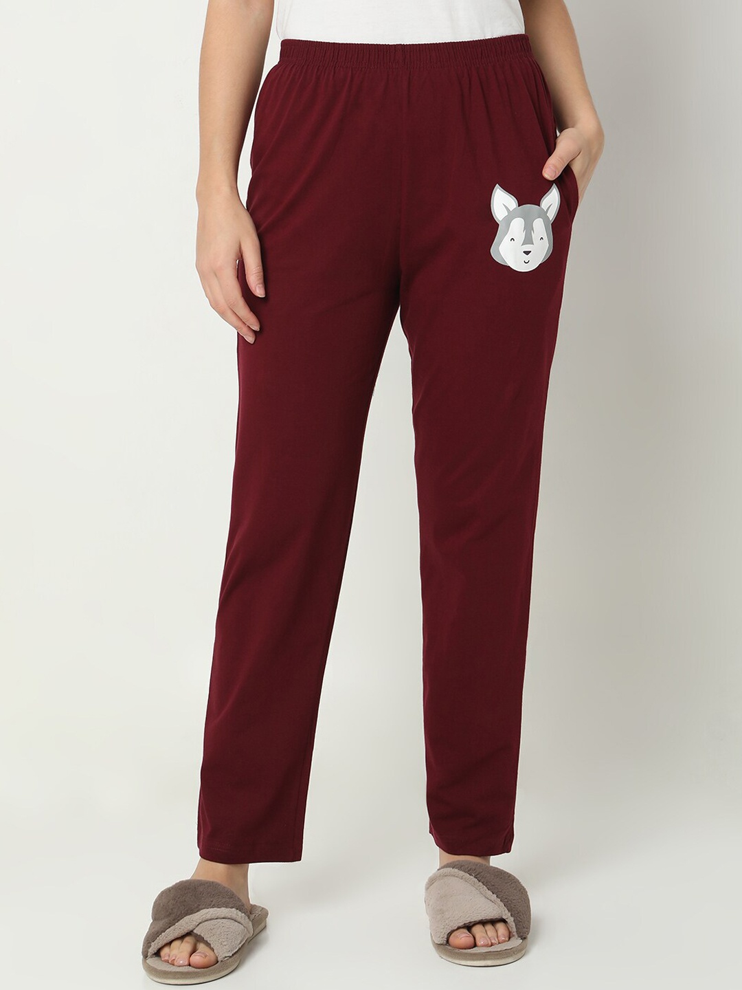 

Smarty Pants Dog Printed Cotton Lycra Straight Lounge Pant, Maroon