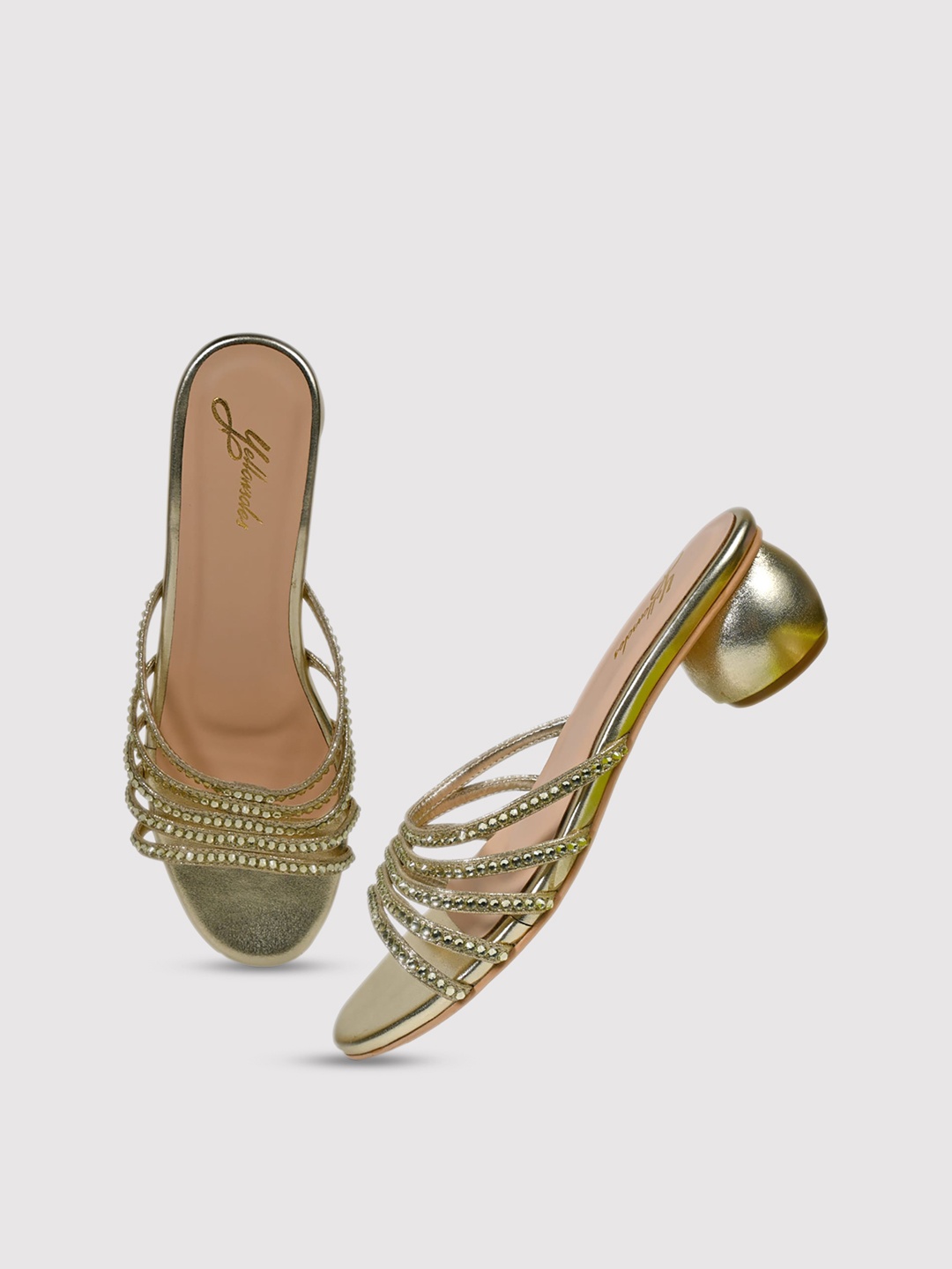 

yellowsoles Embellished Strappy Block Heels, Gold