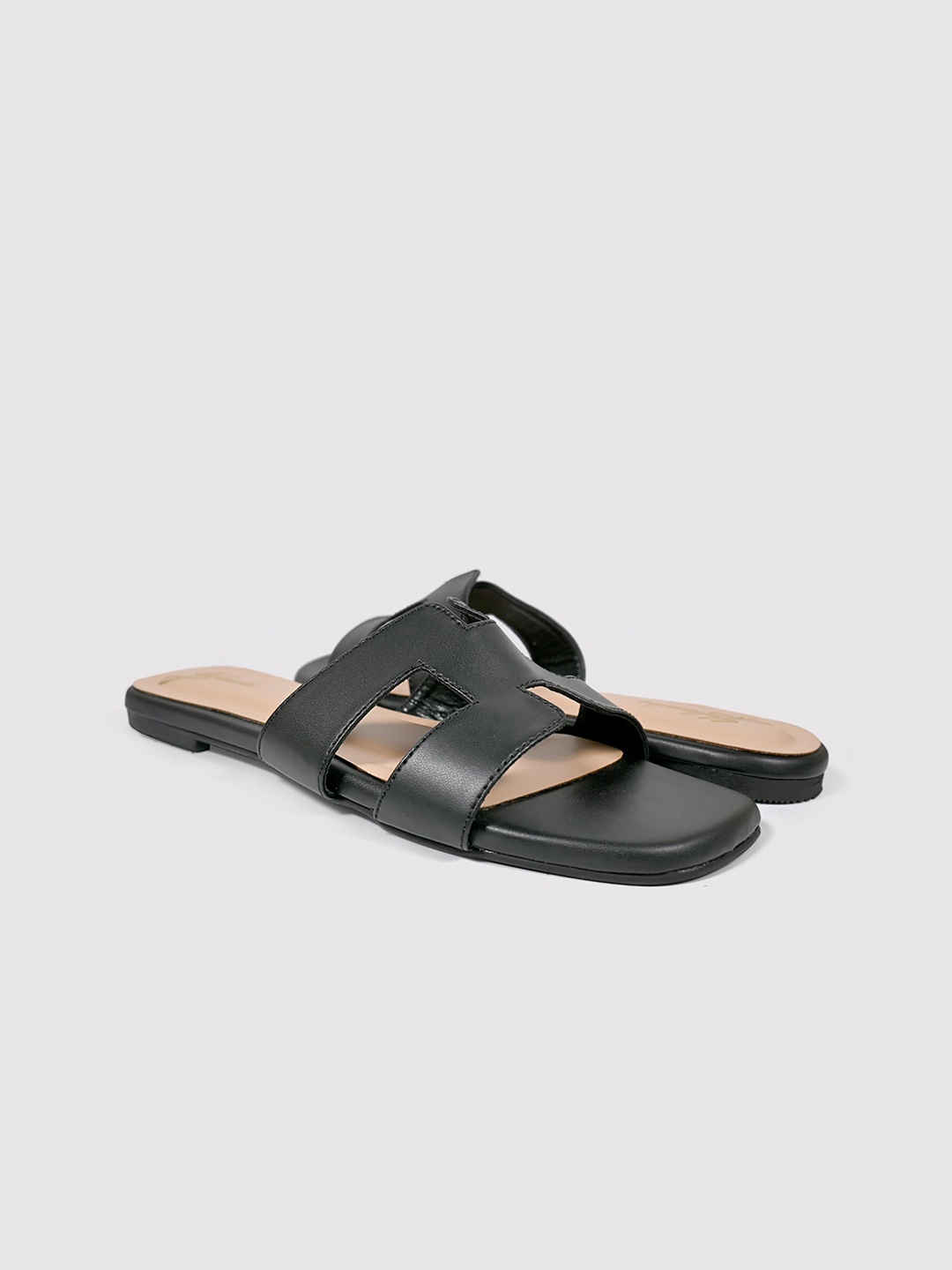 

yellowsoles Open Toe Flats, Black