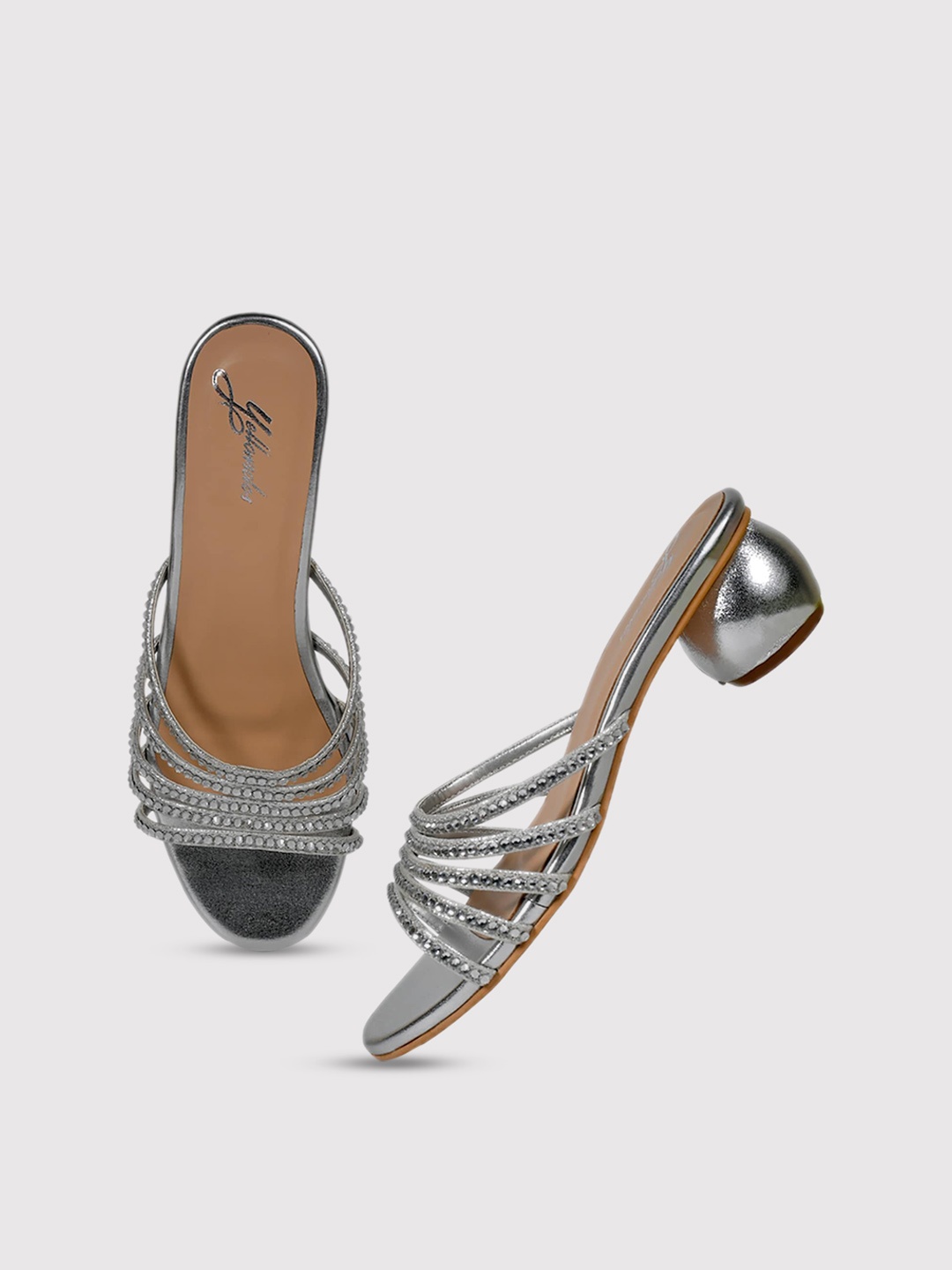 

yellowsoles Embellished Strappy Block Heels, Silver