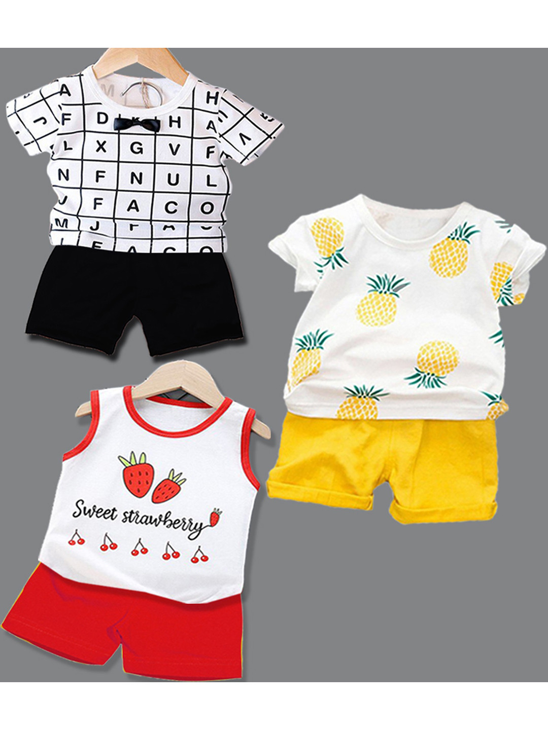

BAESD Kids Pack Of 3 Conversational Printed Pure Cotton T-shirt With Shorts, White
