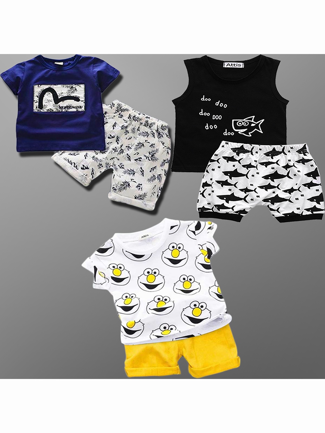 

BAESD Kids Pack Of 3 Printed T-shirts with Shorts, Black